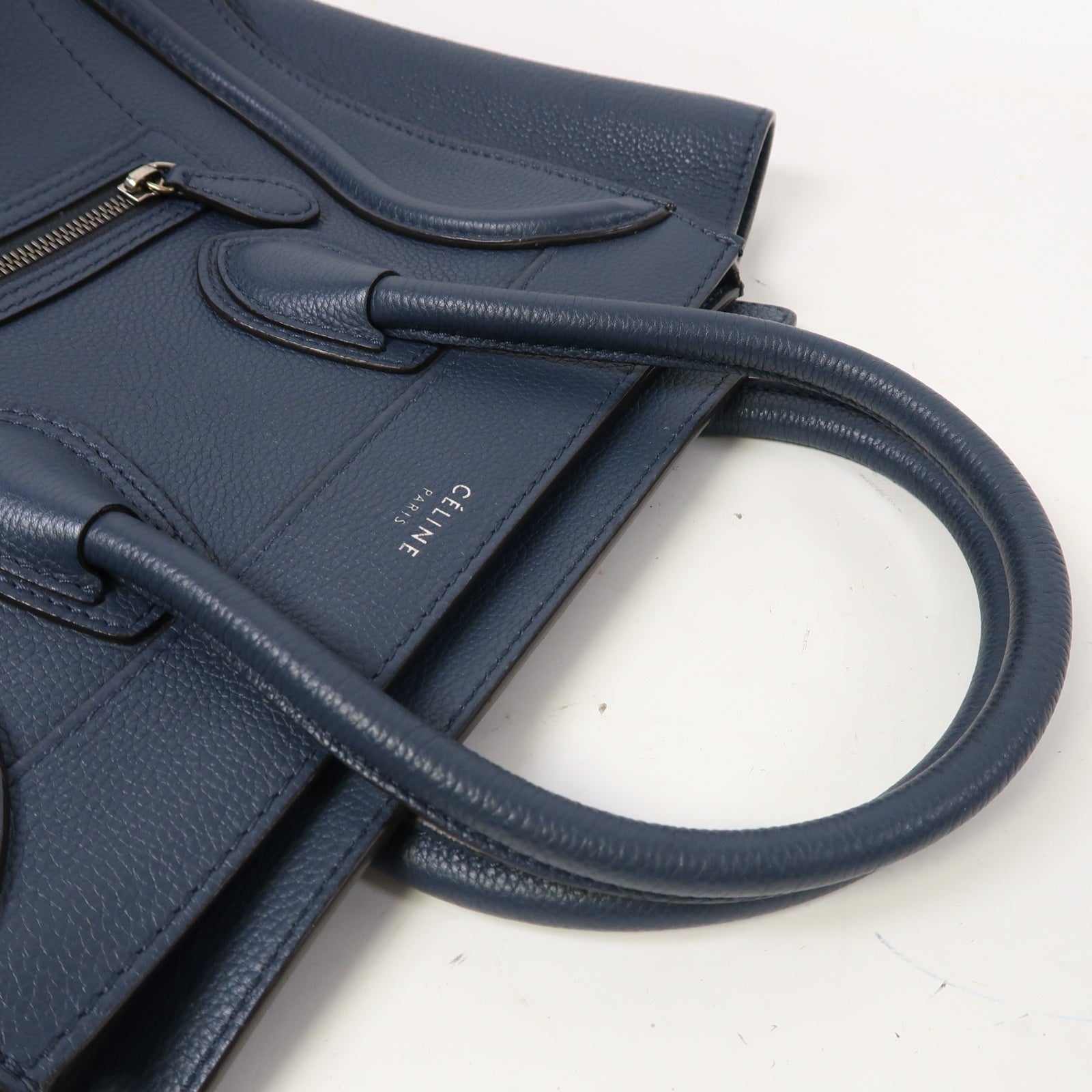 CELINE 牛皮皮革Luggage銀扣手挽袋藍色