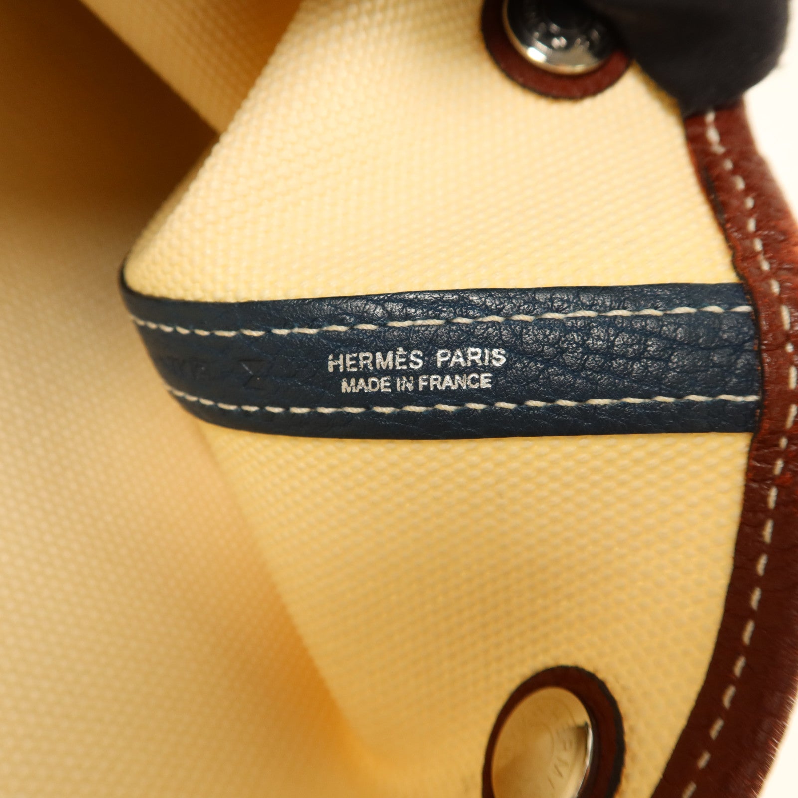 HERMES 帆布Garden Party PM銀扣手挽袋Blanc