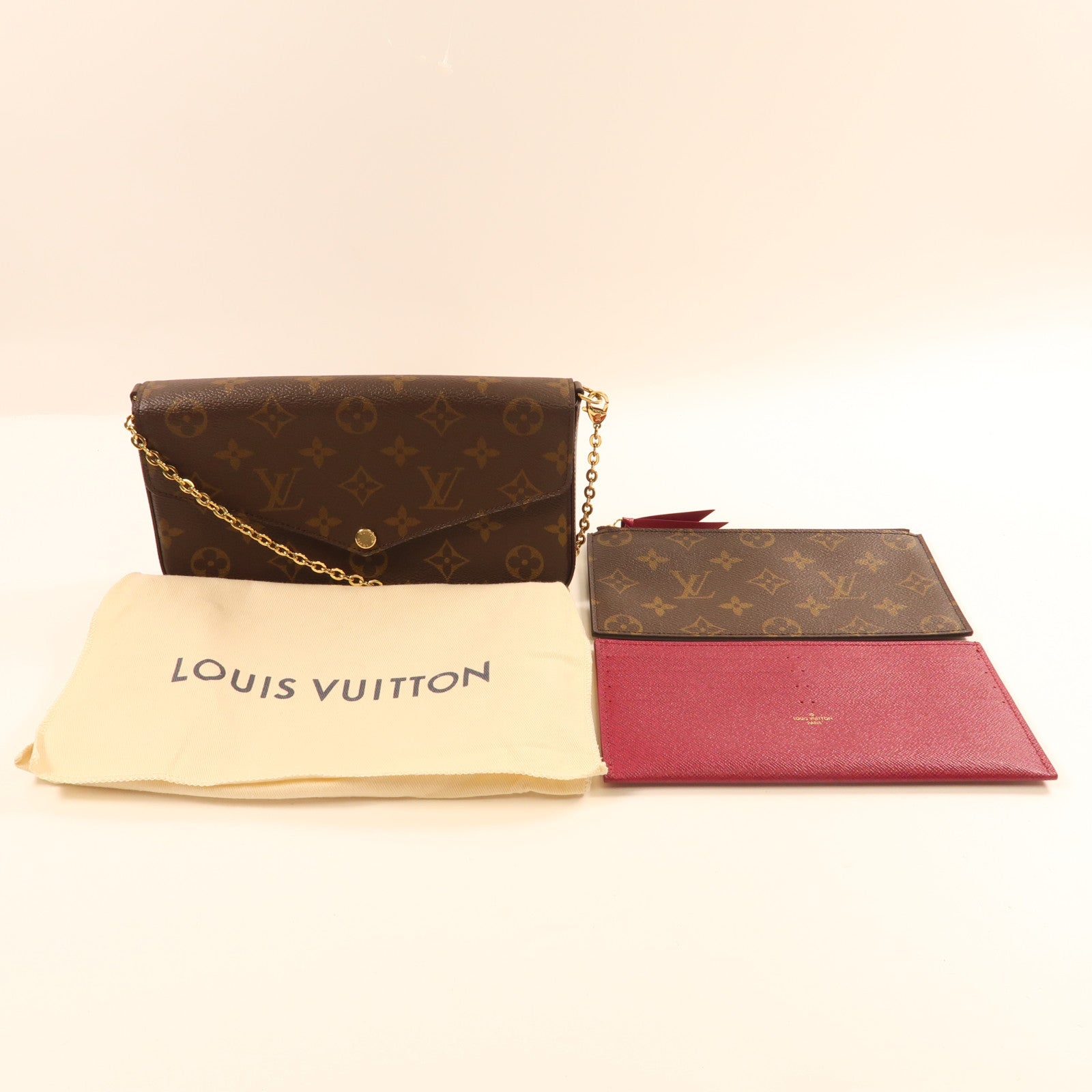 LOUIS VUITTON Monogram Pochette Felicie金扣鏈帶肩背袋啡色