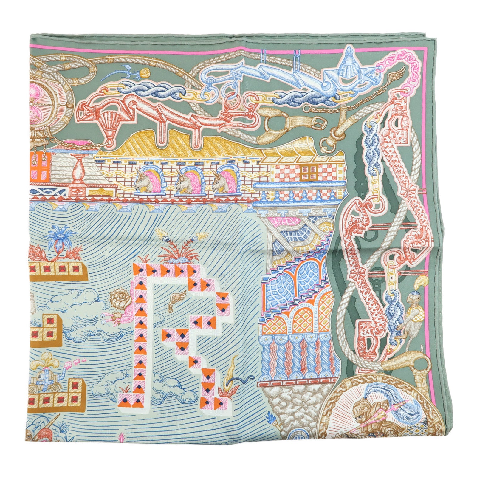 HERMES Scarf 90X90 Silk Multicolor