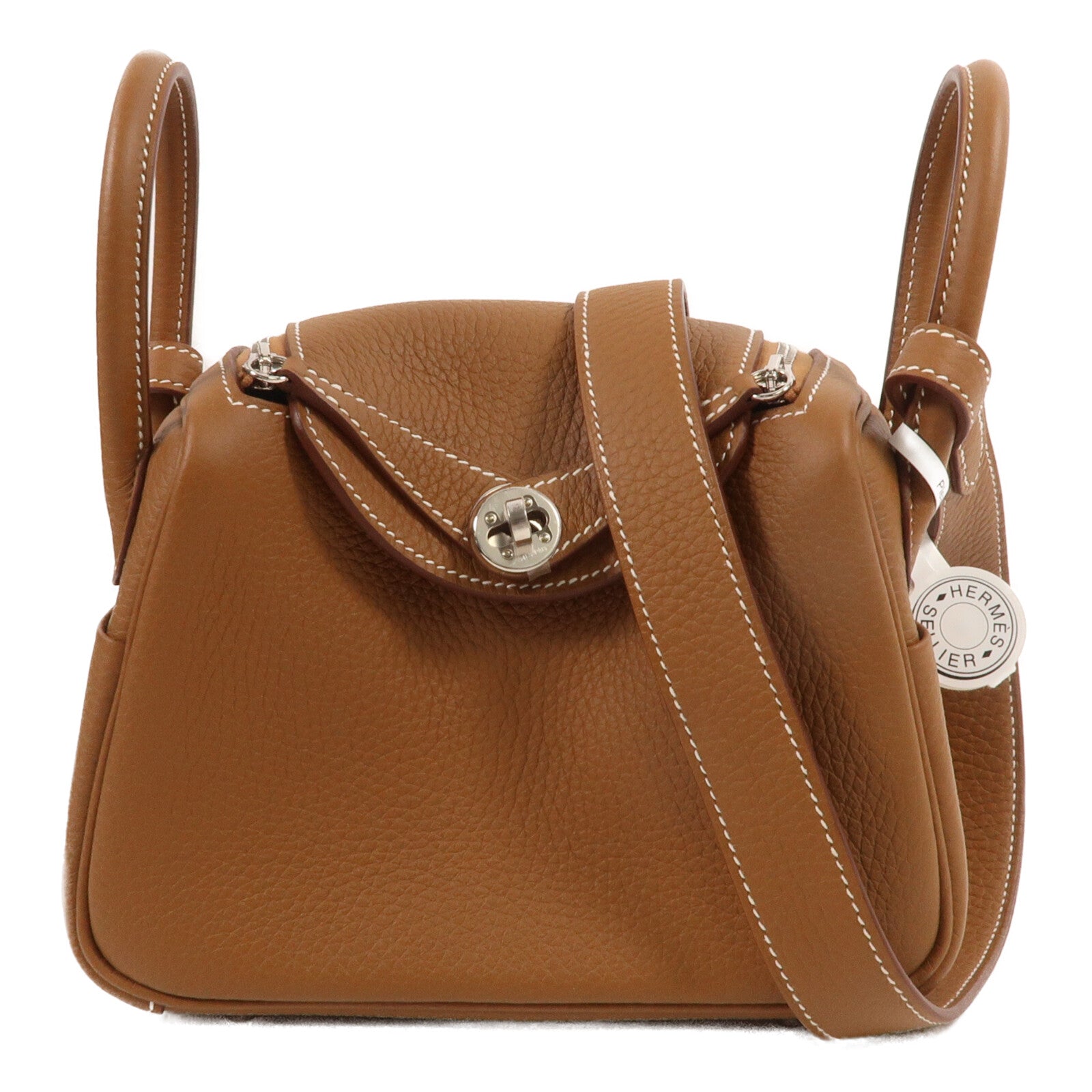 HERMES Clemence皮革Mini Lindy手挽肩背兩用袋Gold