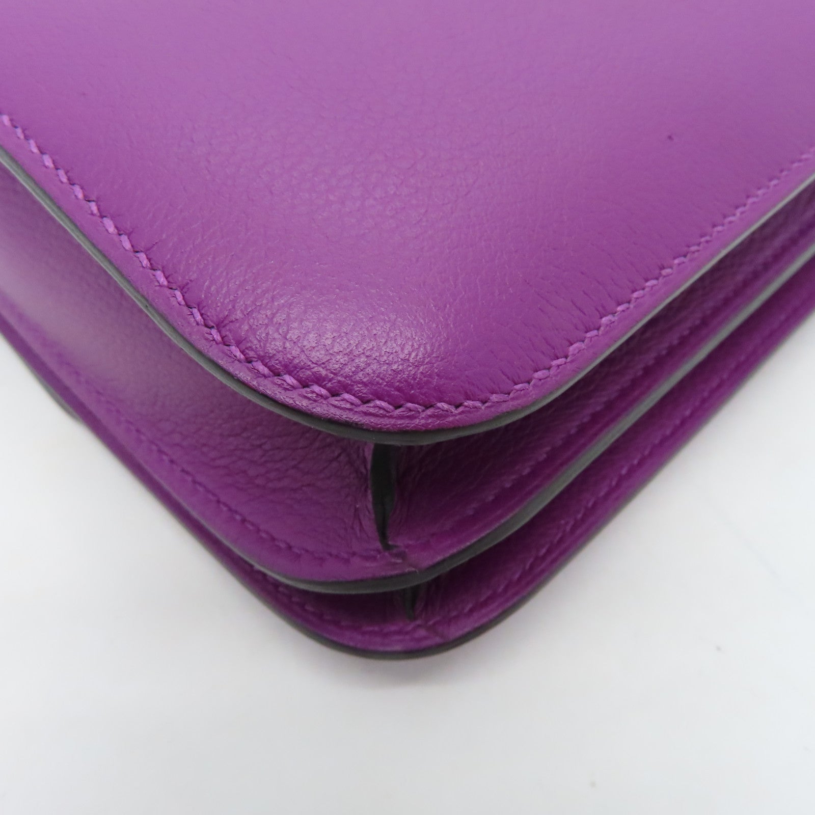 HERMES Evercolour Leather Constance Mini Silver Buckle Shoulder Bag Anemone Purple
