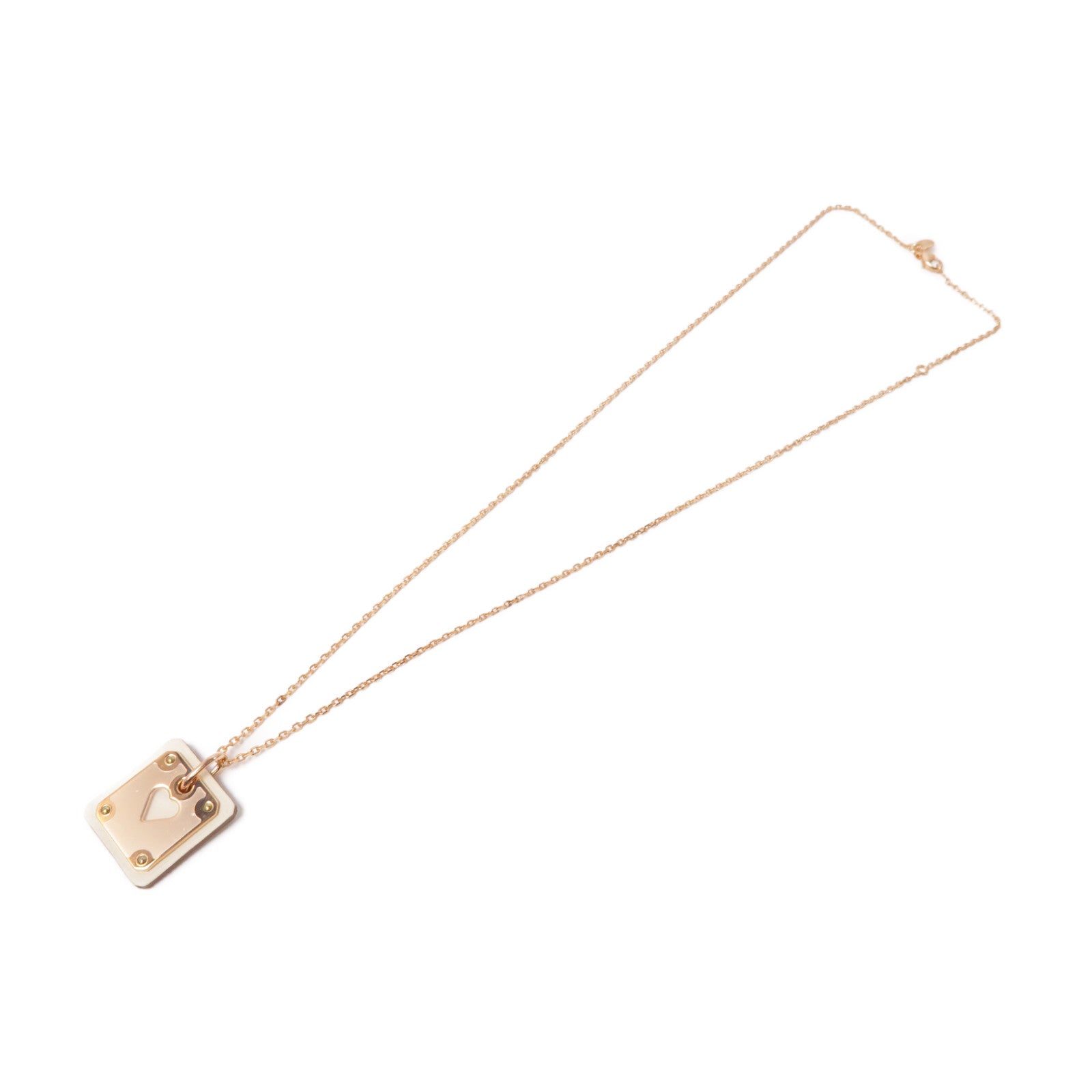 HERMES 金屬Pendant As De Coeur項鏈白色/啡色