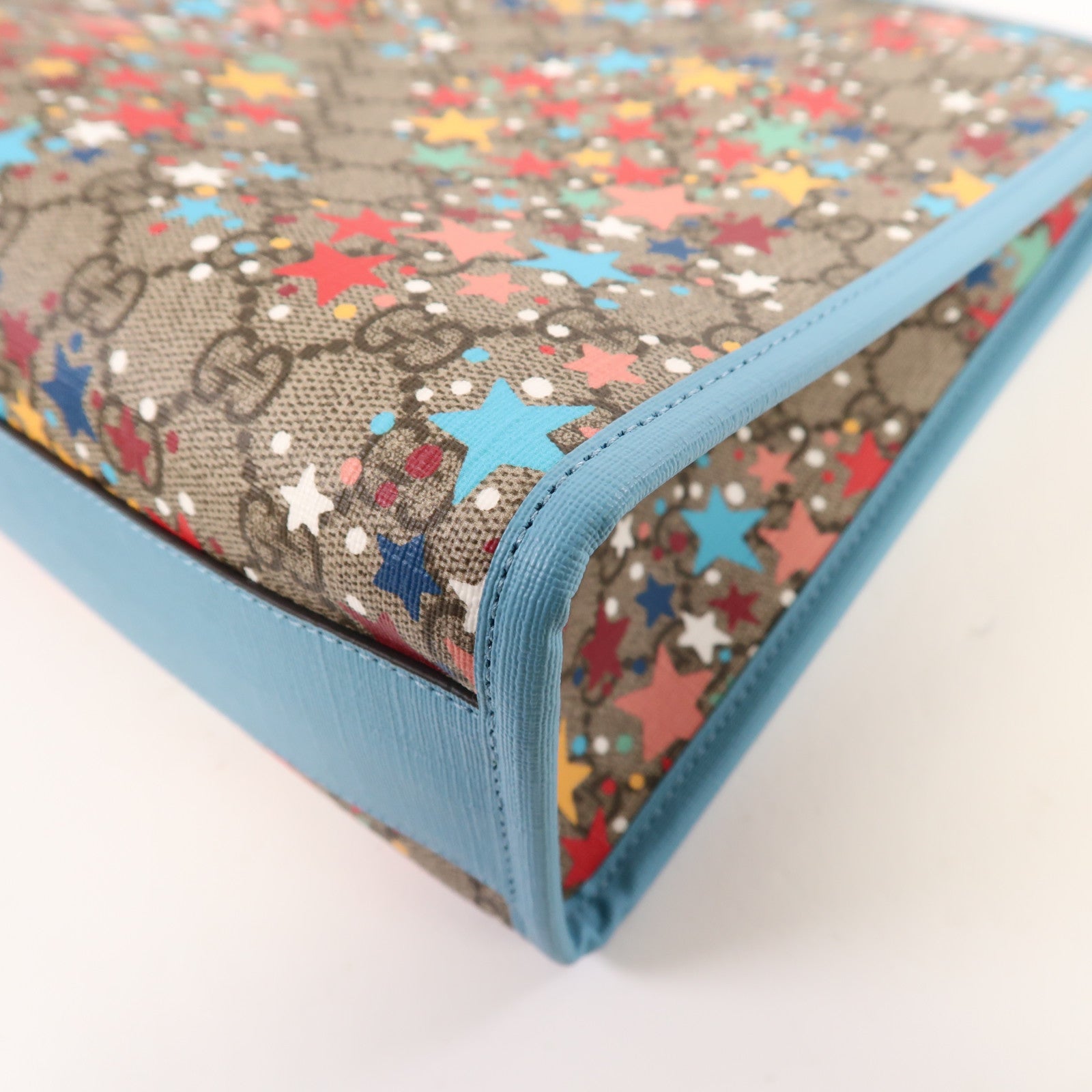 GUCCI 塗層帆布Star Print Tote Bag銀扣手挽袋藍色