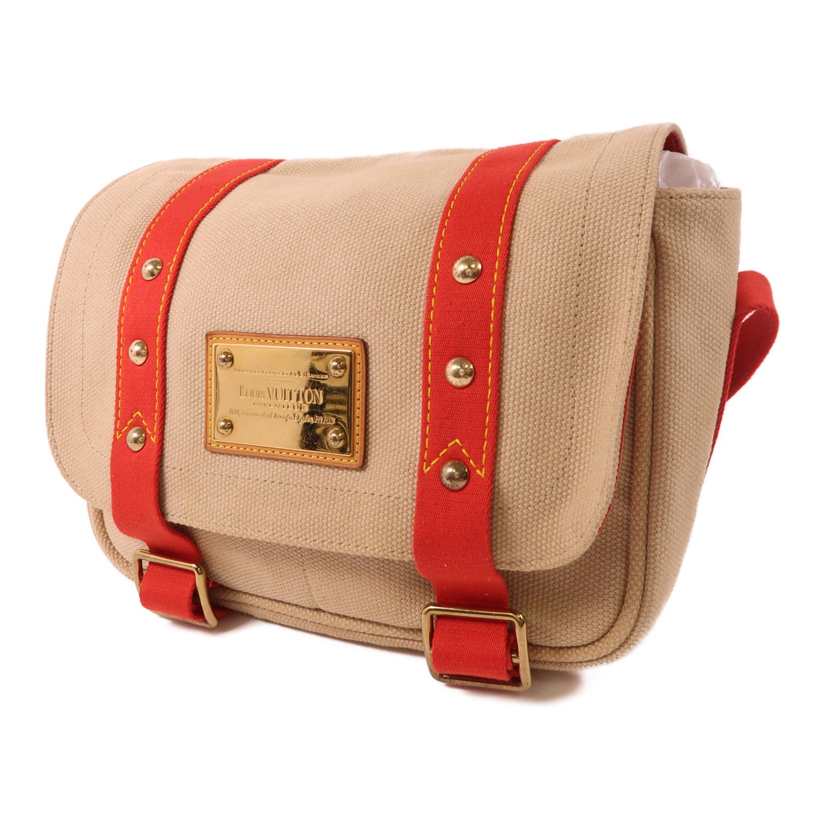 LOUIS VUITTON 帆布Antigua Besace PM金扣肩背袋