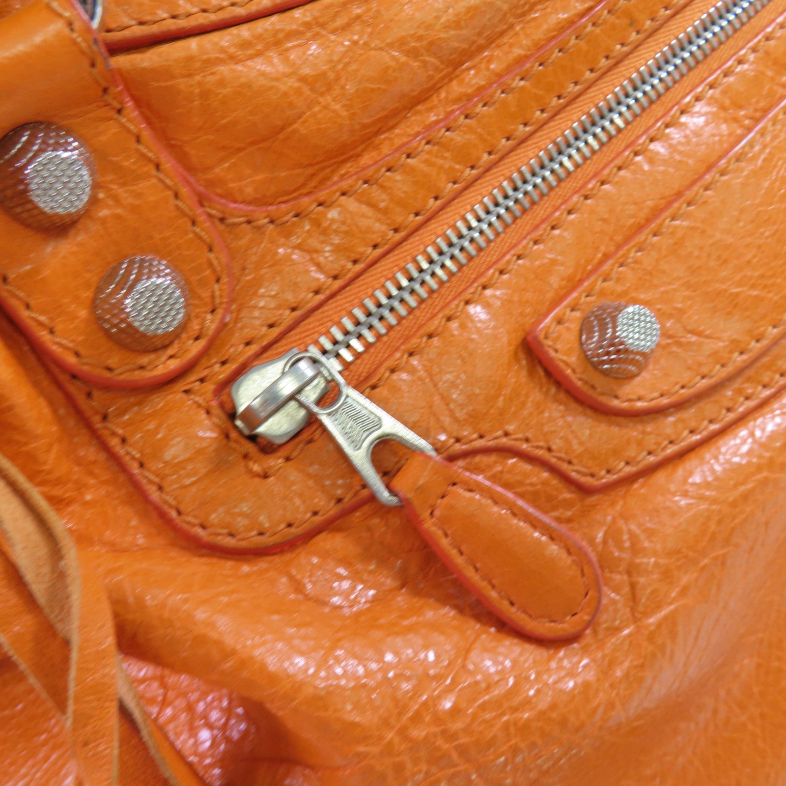 BALENCIAGA 羊皮皮革Velo Giant 2Way Shoulder Bag銀扣手挽肩背兩用袋橙色