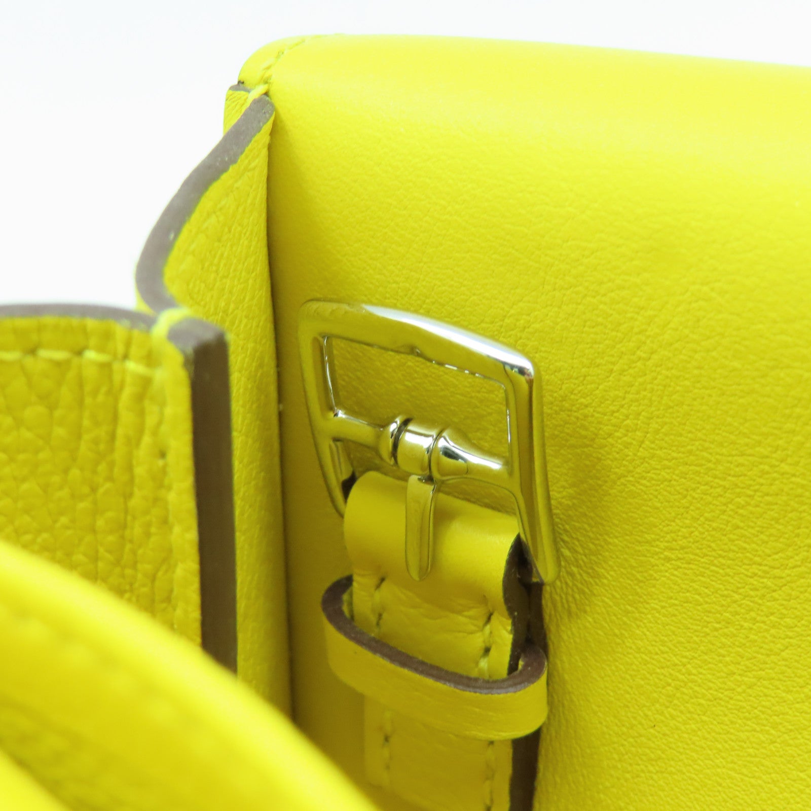 HERMES Evercolor皮革Halzan 25銀扣手挽肩背兩用袋Jaune De Naples那不勒斯黄色
