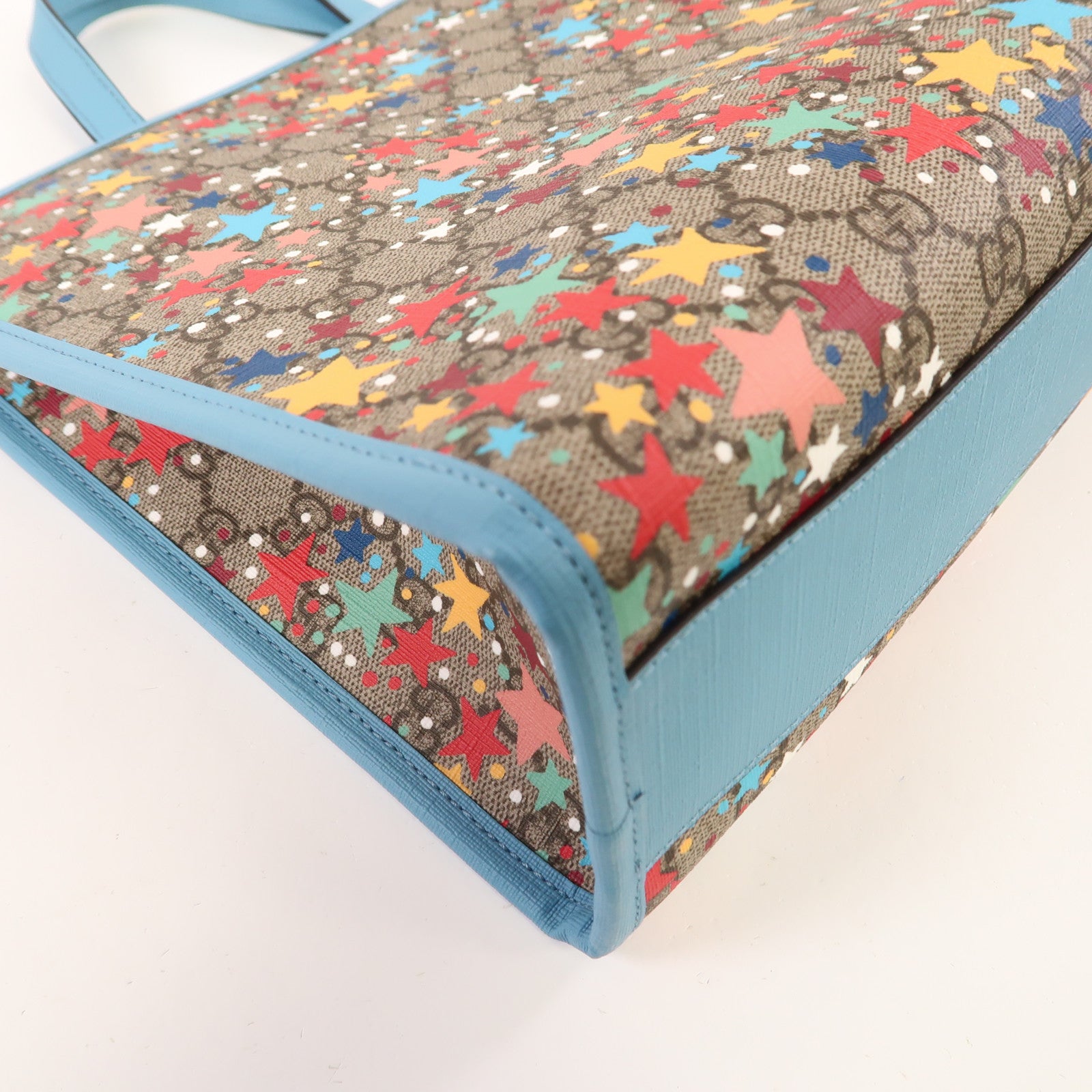 GUCCI 塗層帆布Star Print Tote Bag銀扣手挽袋藍色