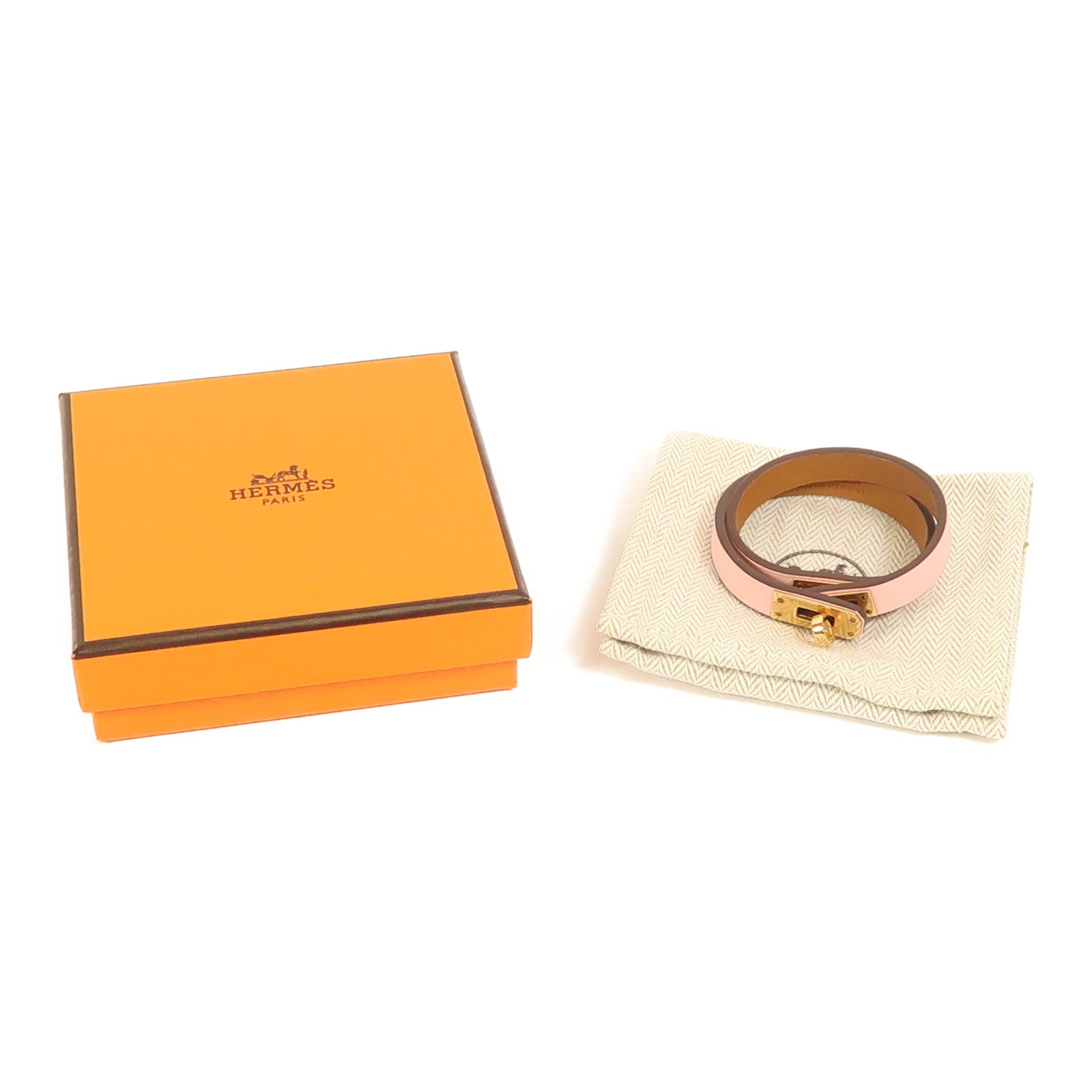 HERMES Swift皮革Mini Kelly Double Tour手鐲Rose Sakura