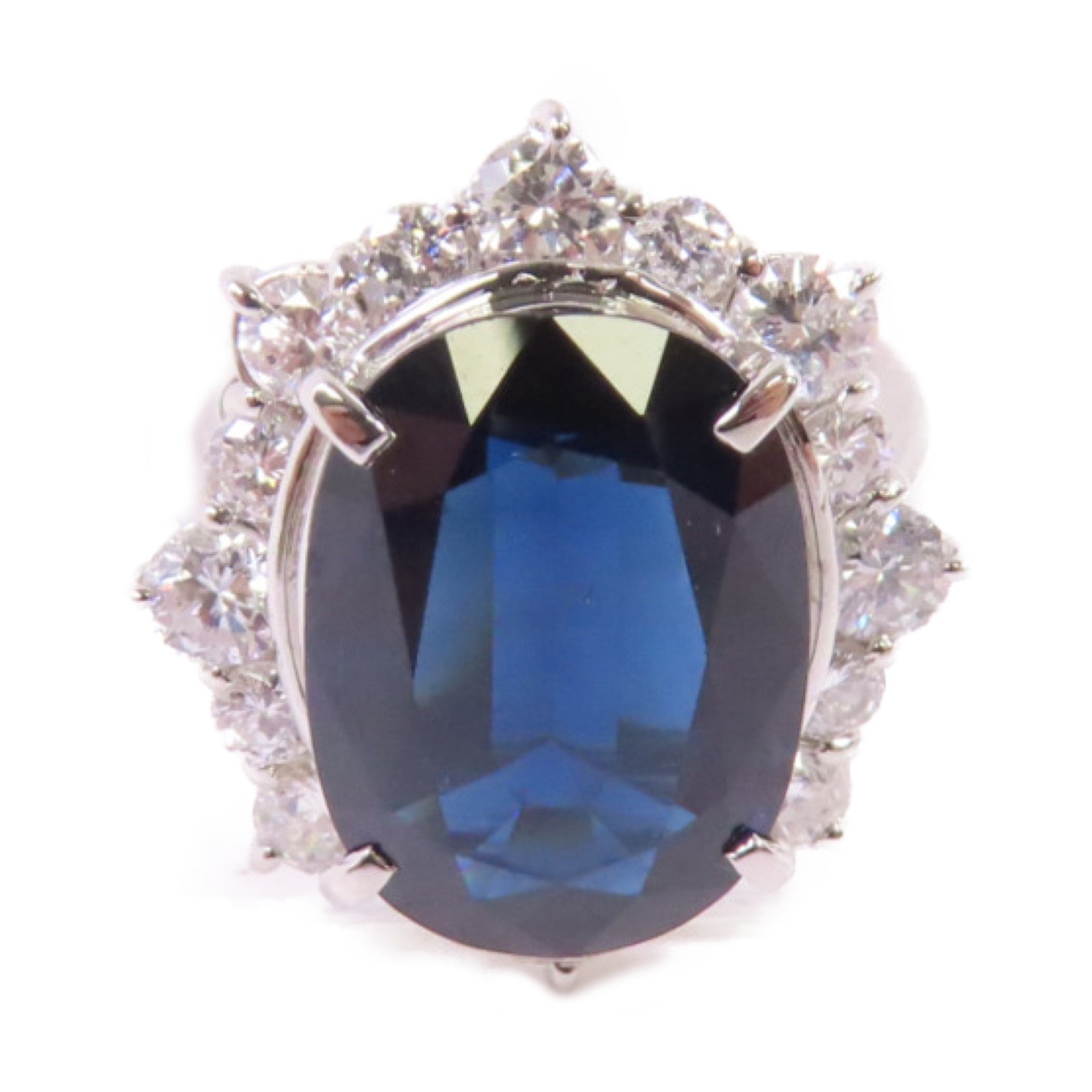JEWELRY PT900鉑金/9.164ct藍寶石/1.68ct鑽石Sapphire/Diamond Ring戒指US#6.5