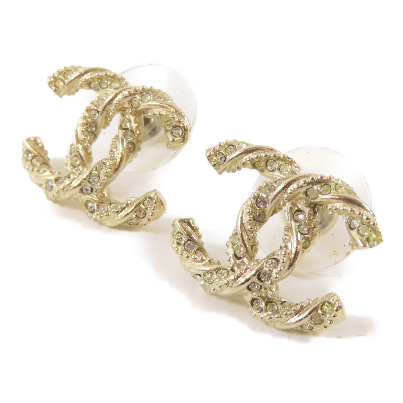 CHANEL 金屬/水晶Pierced Earrings耳環金色