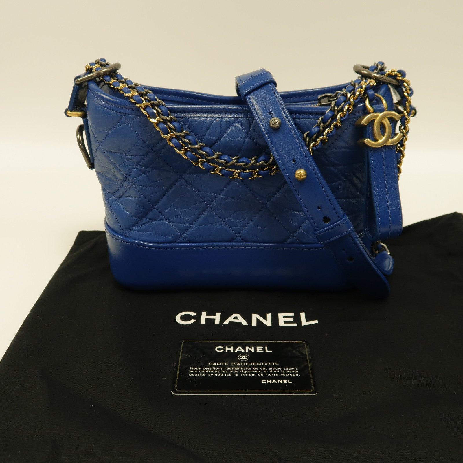 CHANEL 【激減優惠】菱格牛皮皮革Gabrielle Small金扣/銀扣鏈帶肩背袋藍色
