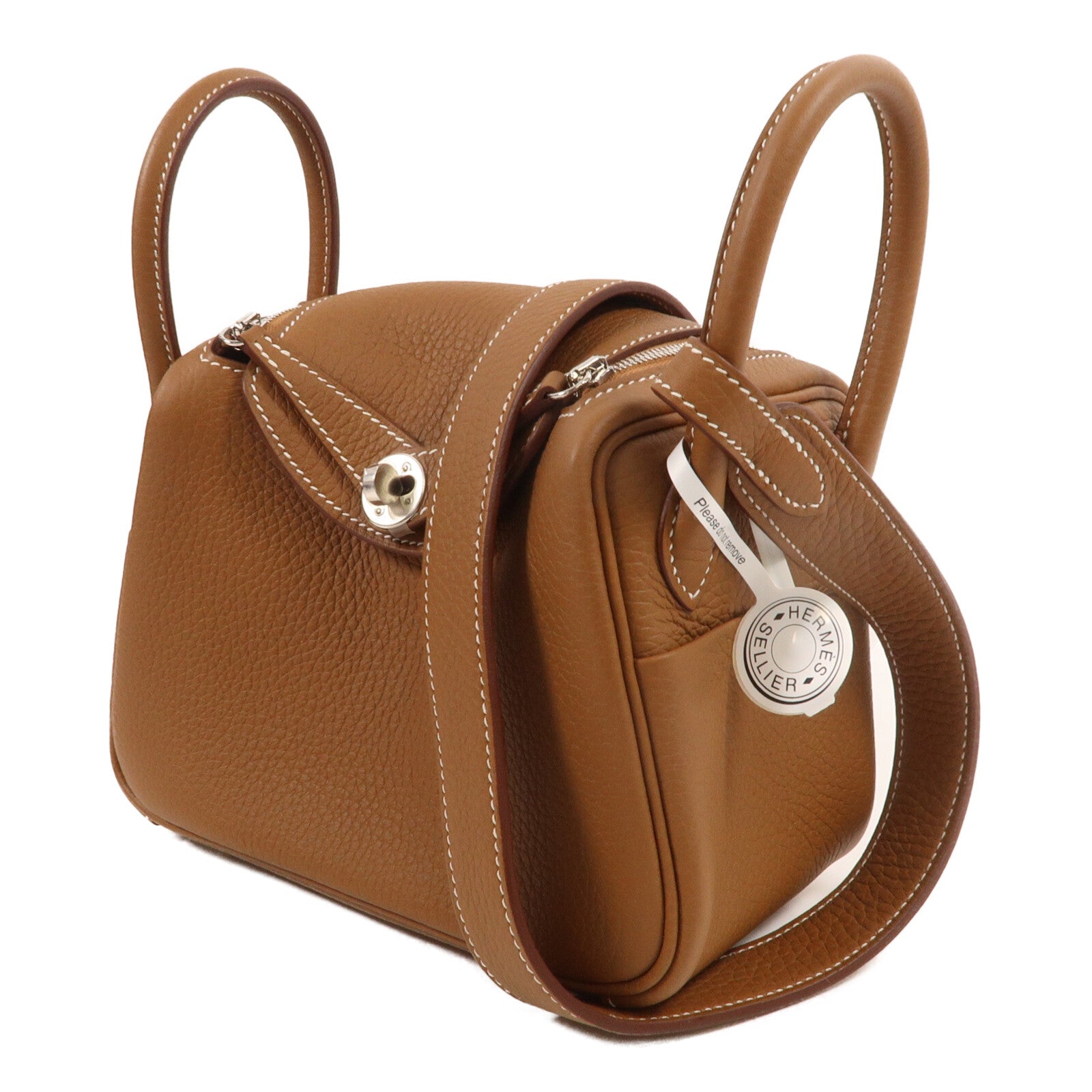 HERMES Clemence皮革Mini Lindy手挽肩背兩用袋Gold
