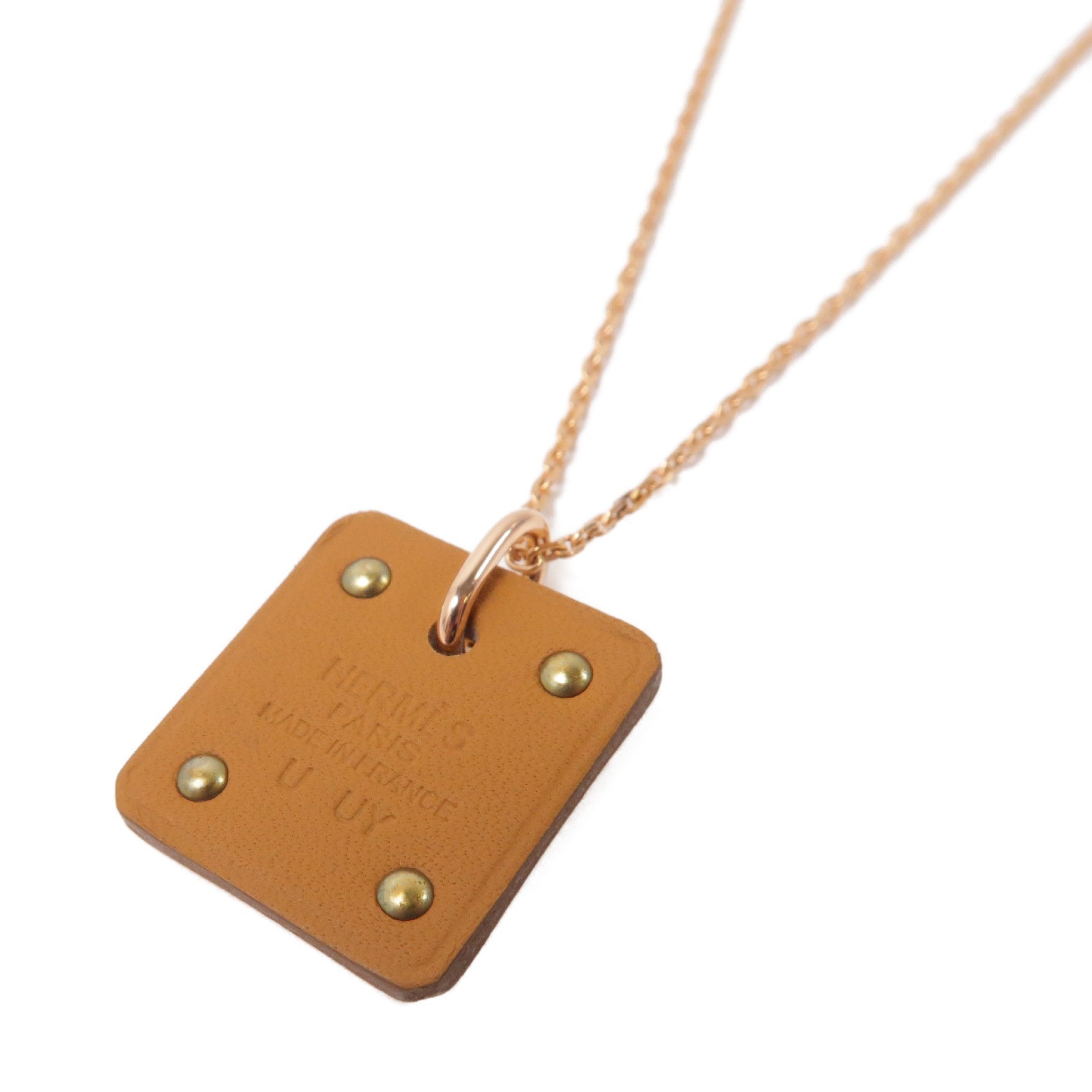 HERMES 金屬Pendant As De Coeur項鏈白色/啡色