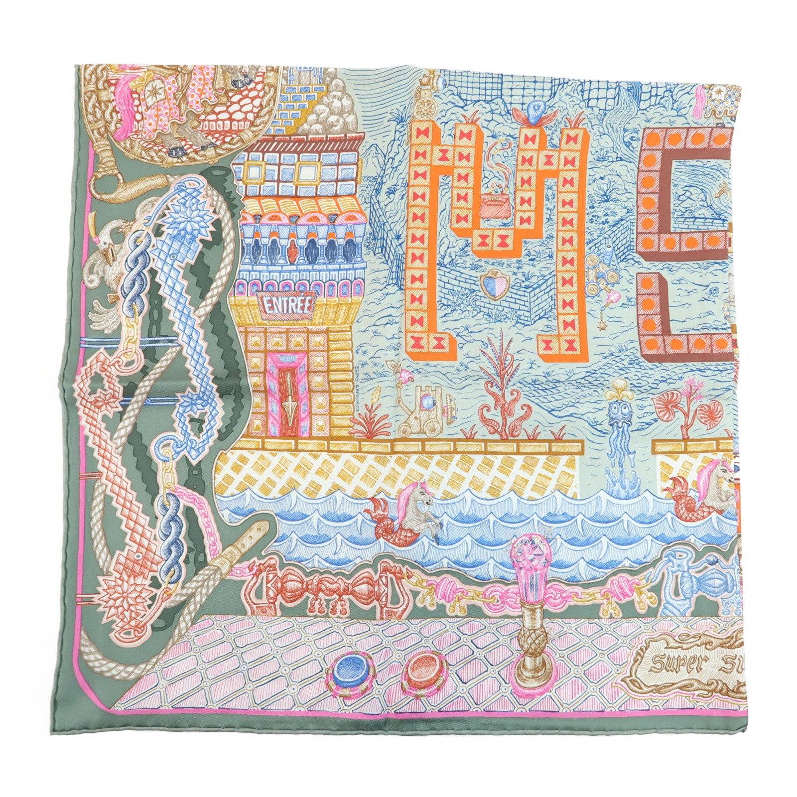 HERMES Scarf 90X90 Silk Multicolor