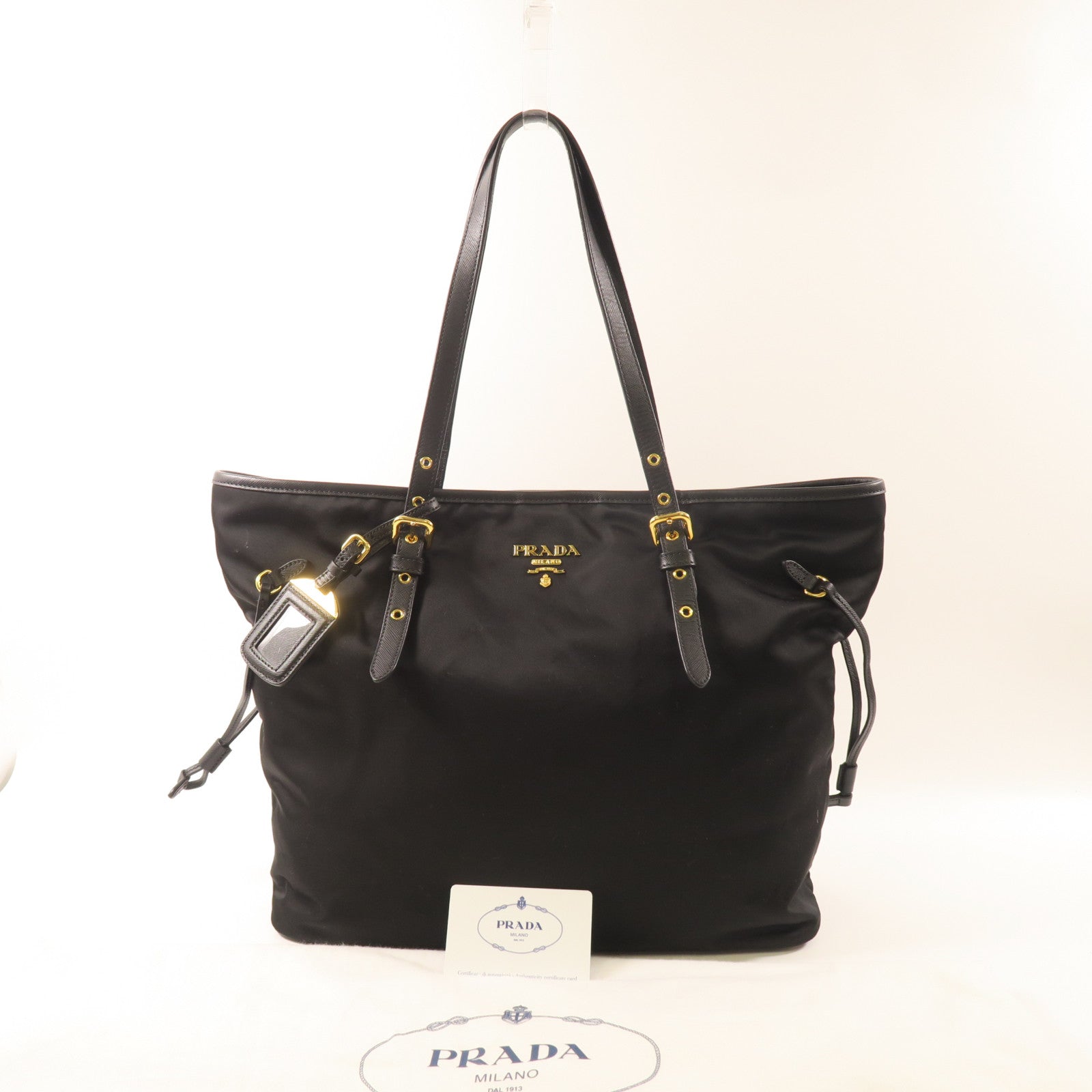PRADA 尼龍Tote Bag金扣肩背袋黑色