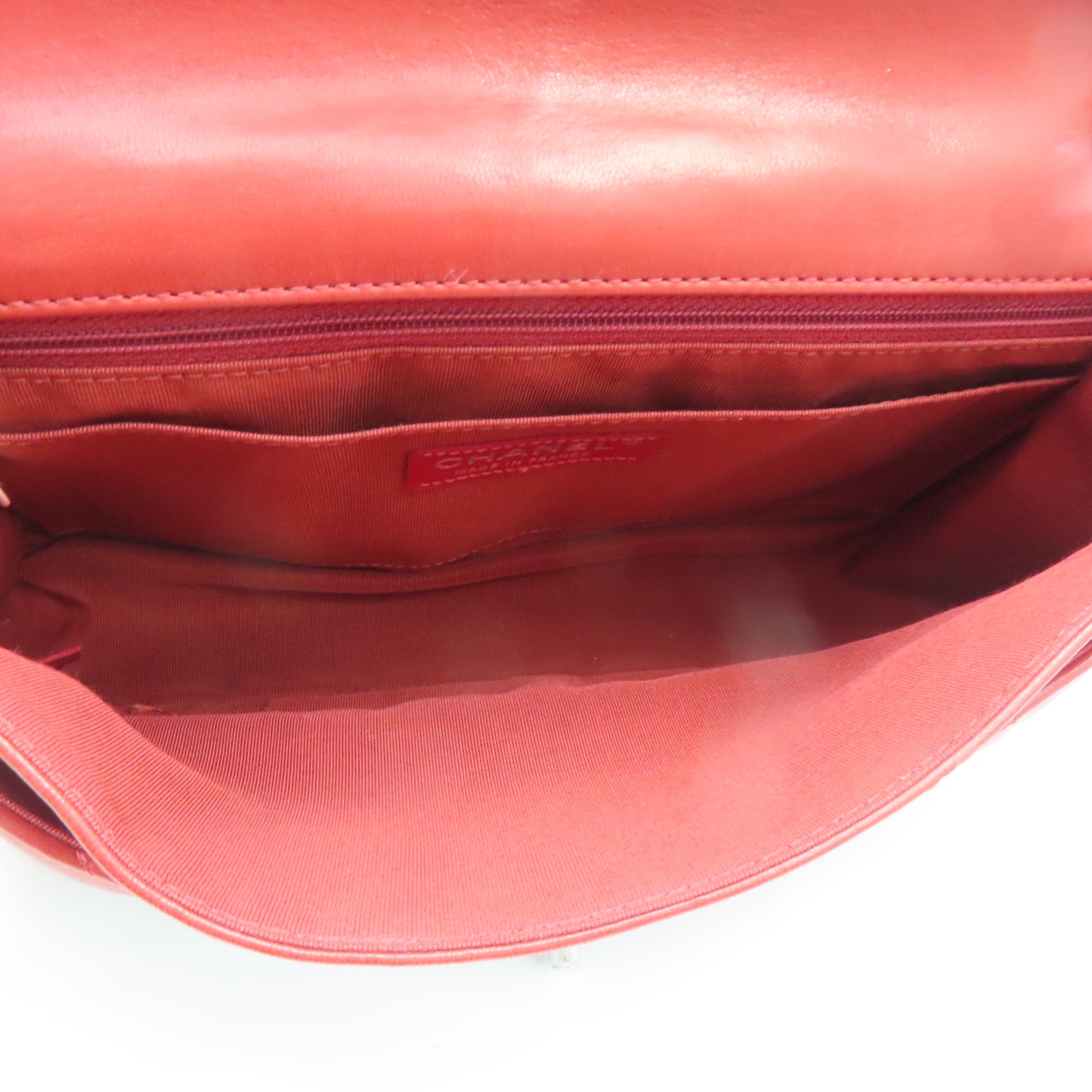 CHANEL twill cowhide leather Chain Shoulder silver buckle shoulder bag red