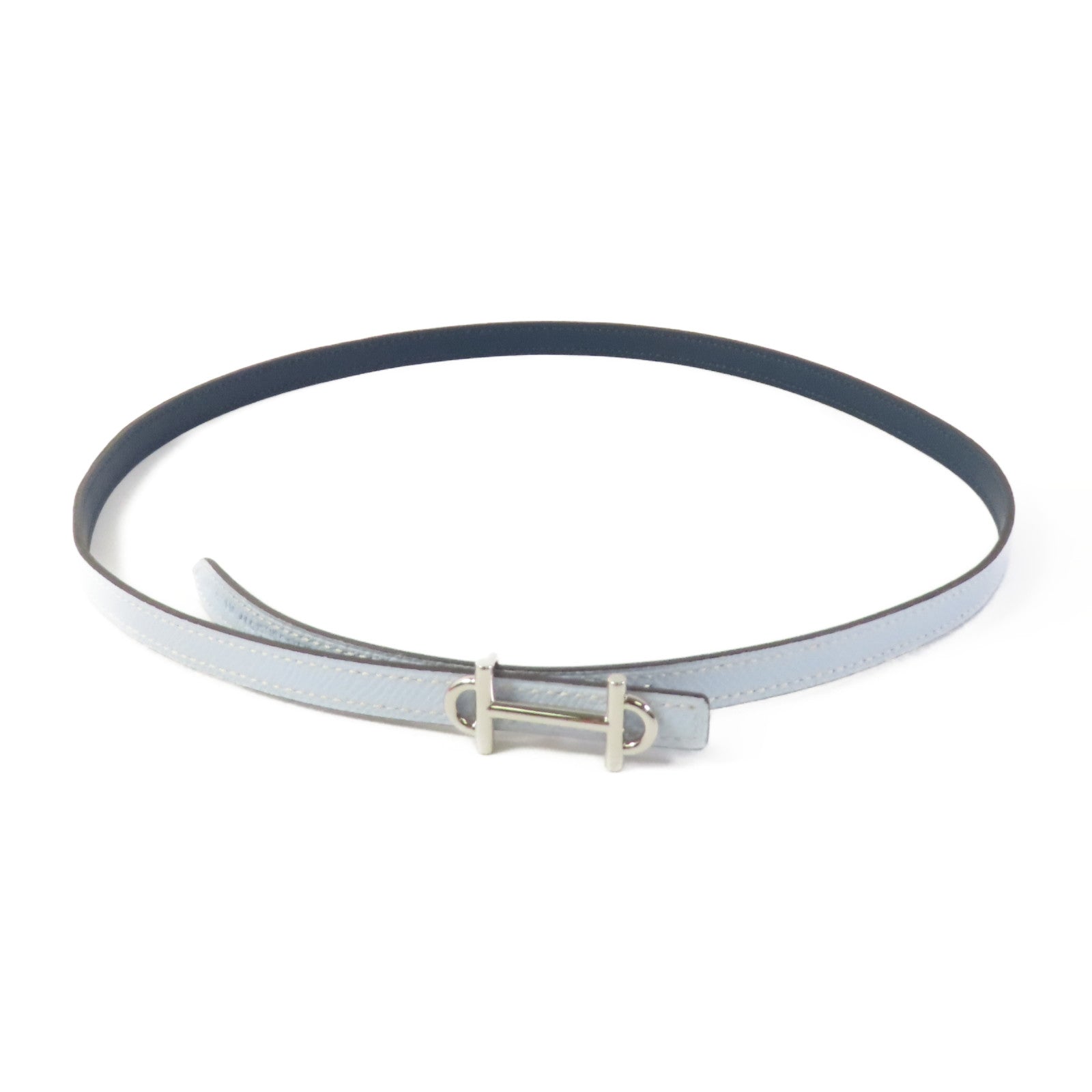 HERMES PHW Gamma Buckle Reversible 80cm Belt Epsom Leather Blue Brume