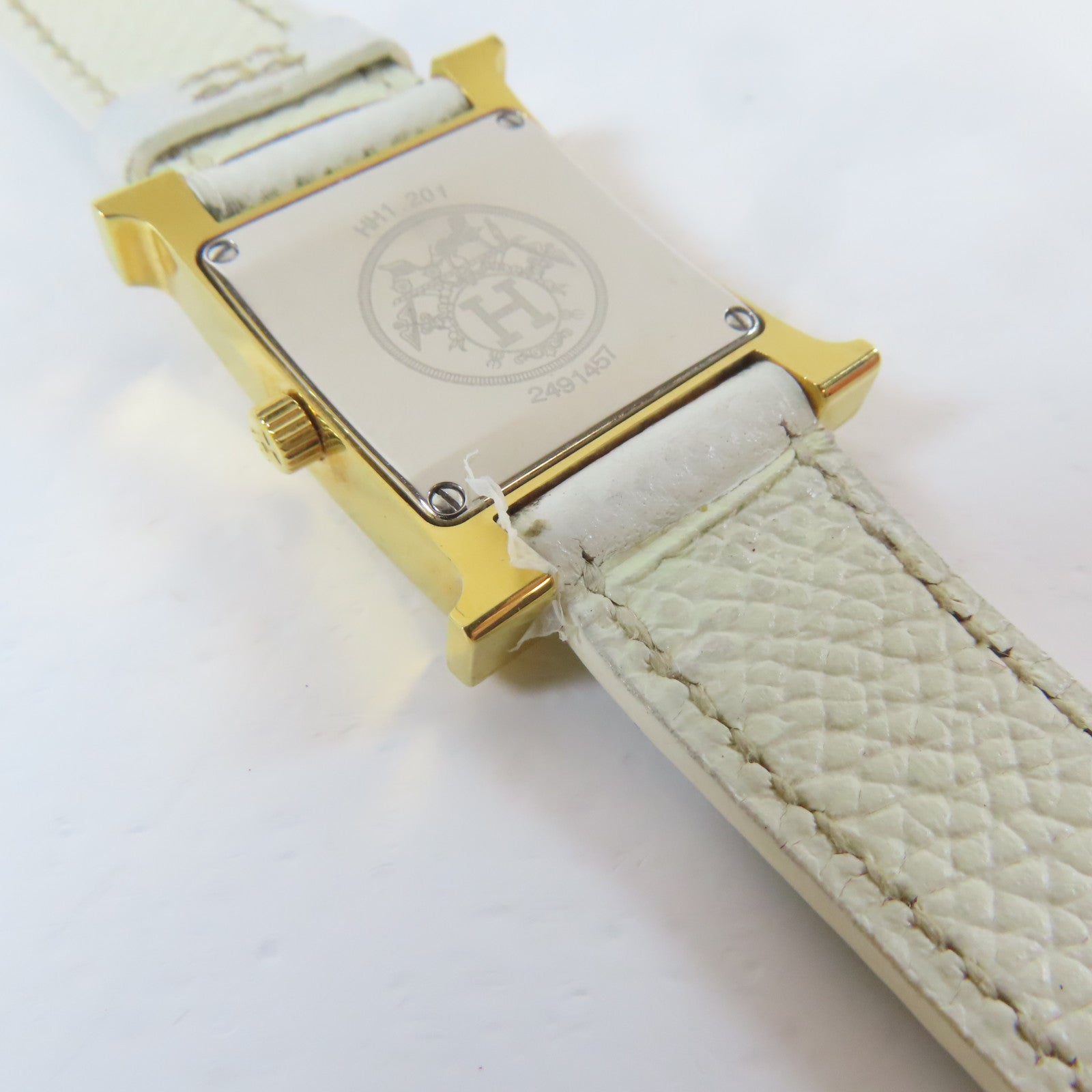 HERMES 【激減優惠】皮革帶/不鏽鋼Heure H Watch金扣手錶石英機芯白色