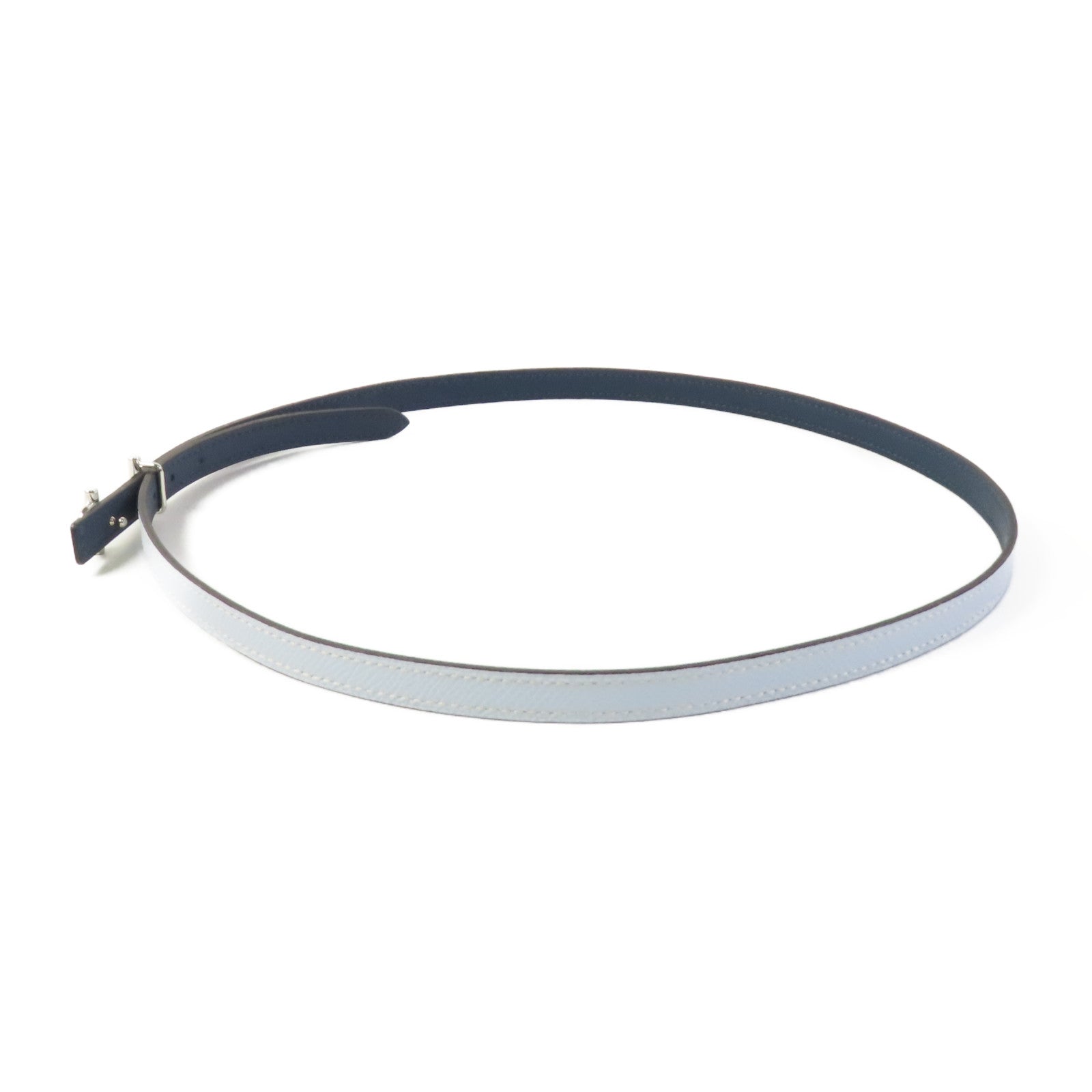 HERMES PHW Gamma Buckle Reversible 80cm Belt Epsom Leather Blue Brume
