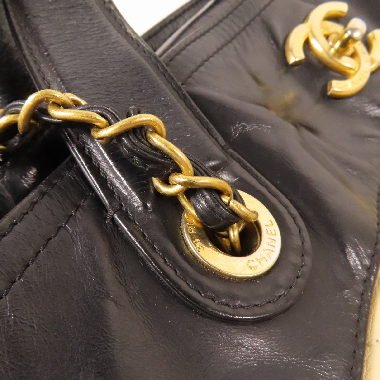 CHANEL 皮革2 Way Shoulder金扣手挽肩背兩用袋