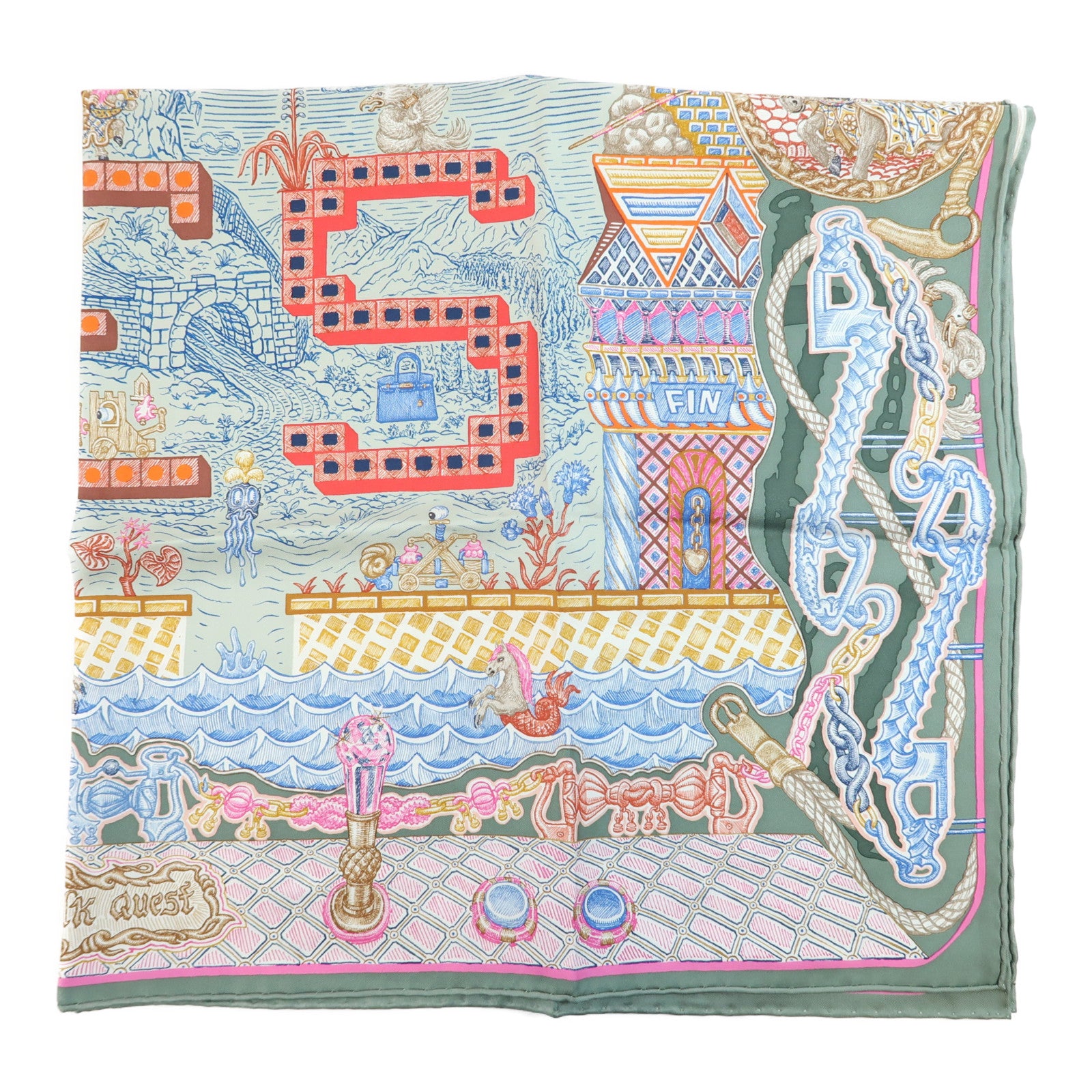 HERMES Scarf 90X90 Silk Multicolor