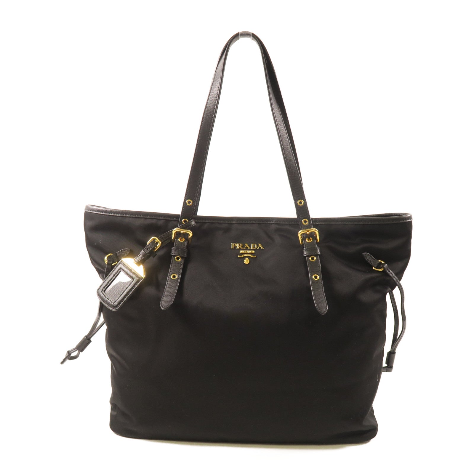 PRADA 尼龍Tote Bag金扣肩背袋黑色