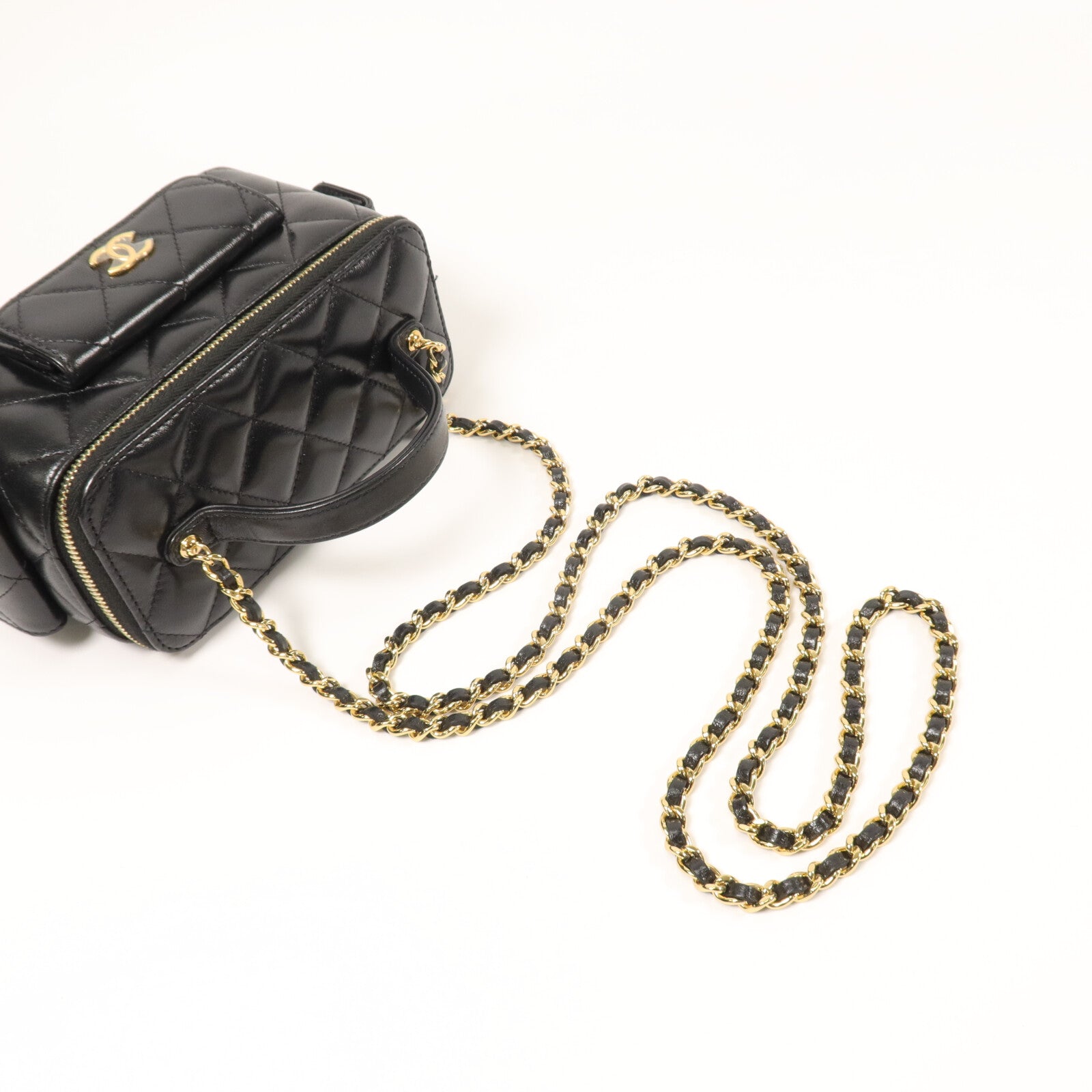 CHANEL 牛皮皮革Vanity Case鏈帶手挽肩背兩用袋