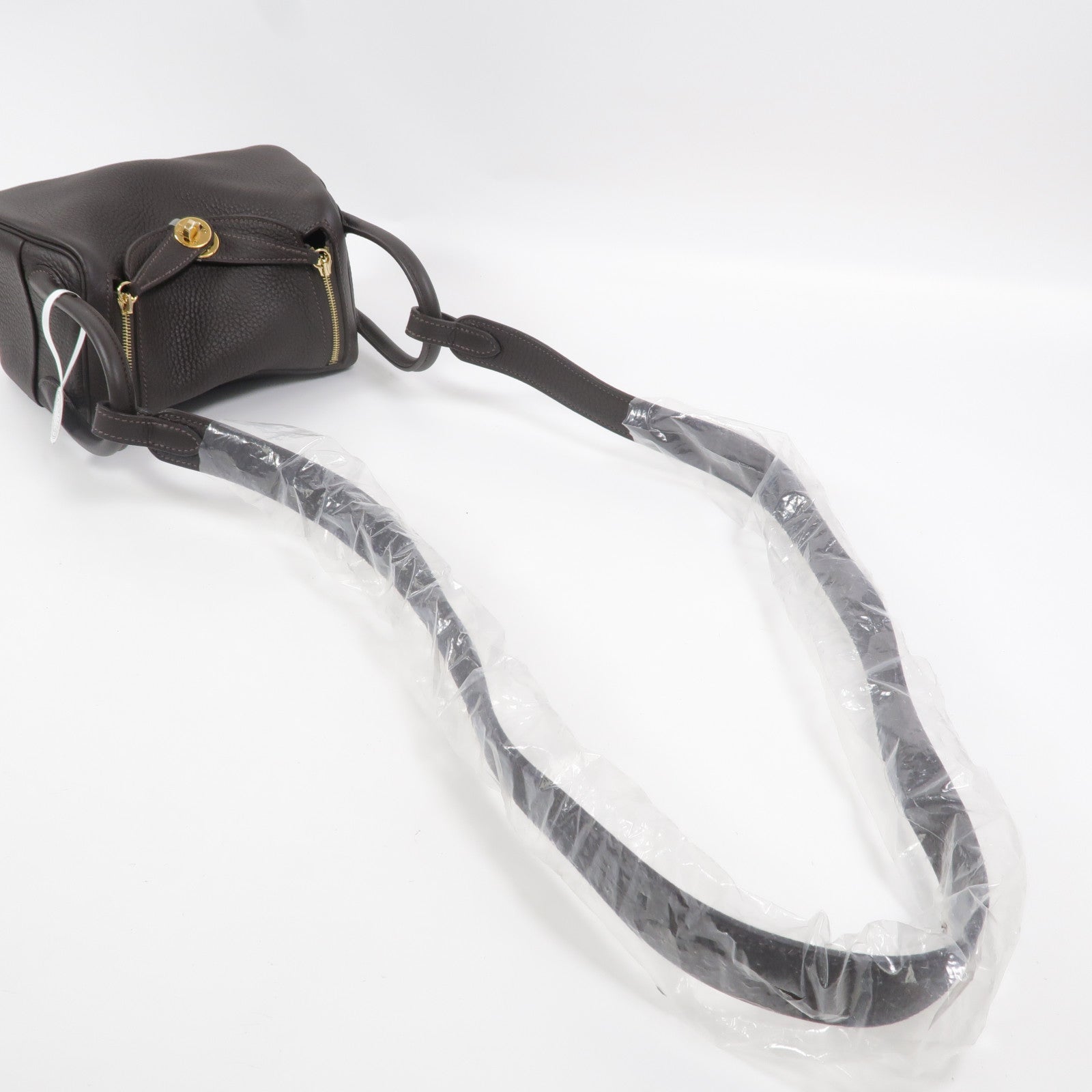 HERMES Clemence皮革Mini Lindy金扣手挽肩背兩用袋Bai Brun