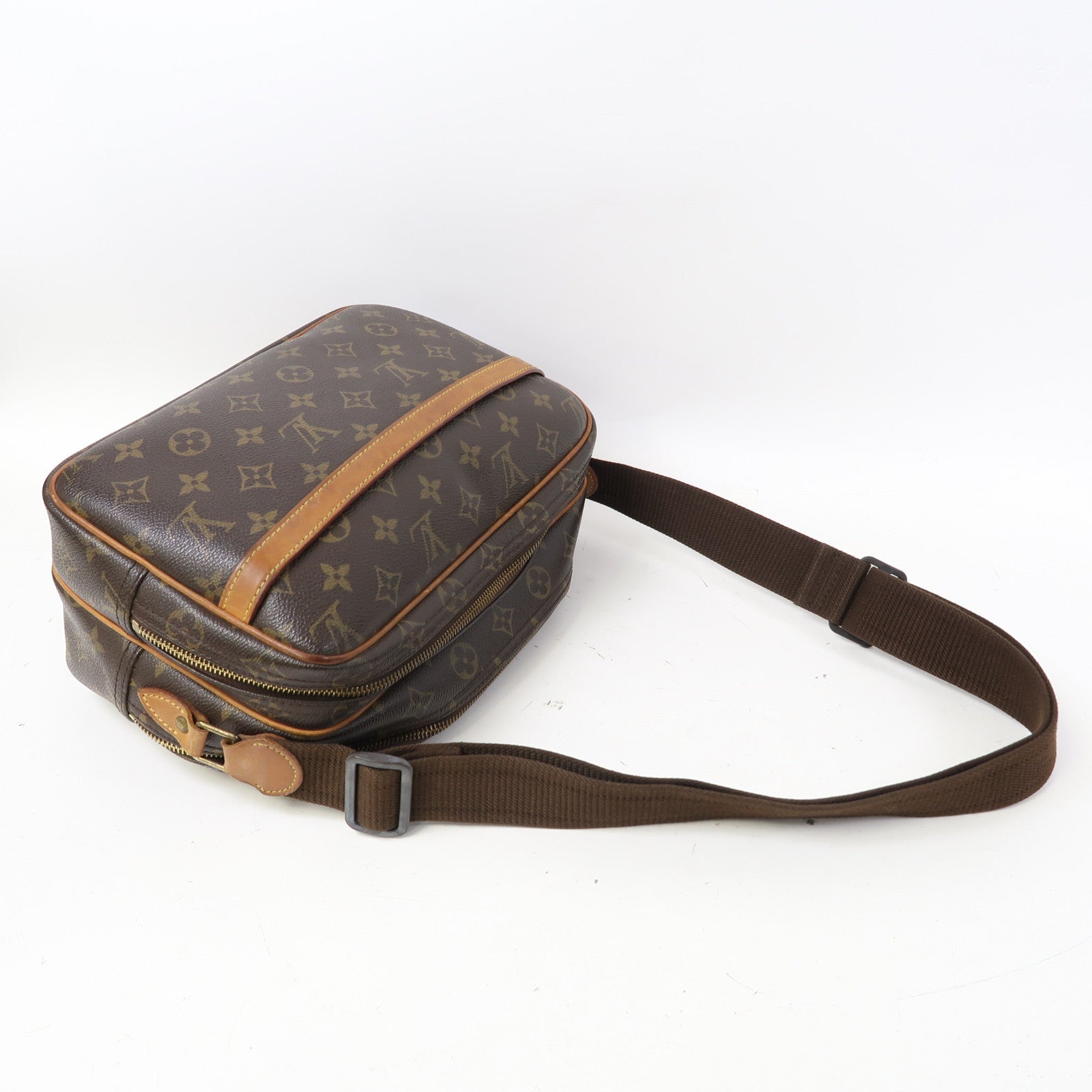 LOUIS VUITTON Monogram Reporter PM金扣肩背袋啡色