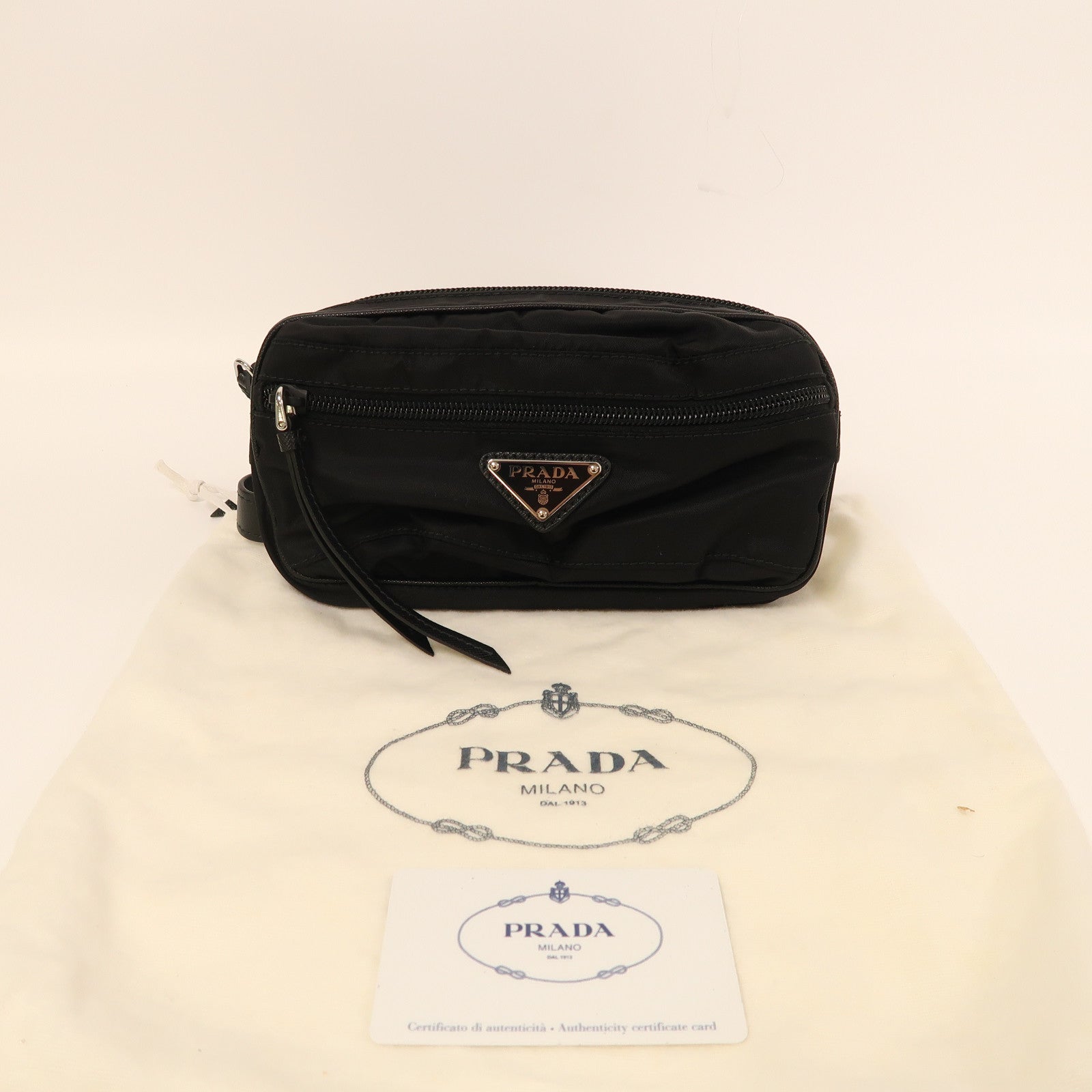 PRADA 尼龍Waist Bag銀扣腰包黑色