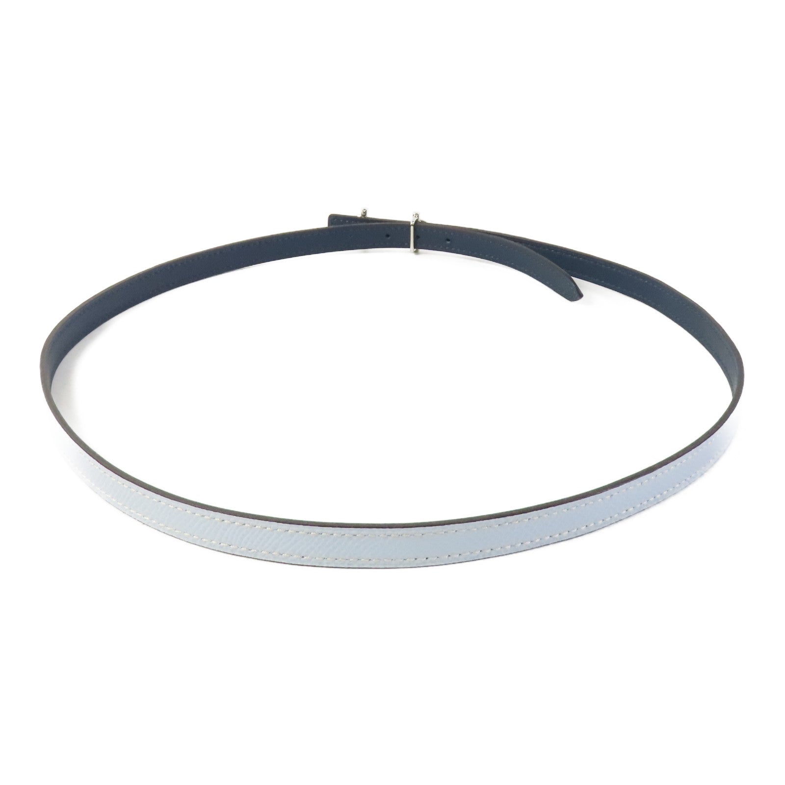 HERMES PHW Gamma Buckle Reversible 80cm Belt Epsom Leather Blue Brume