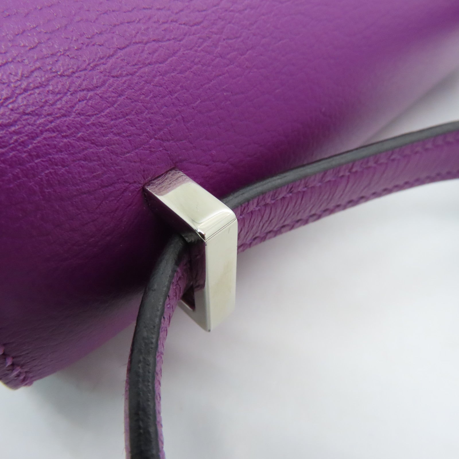 HERMES Evercolour Leather Constance Mini Silver Buckle Shoulder Bag Anemone Purple
