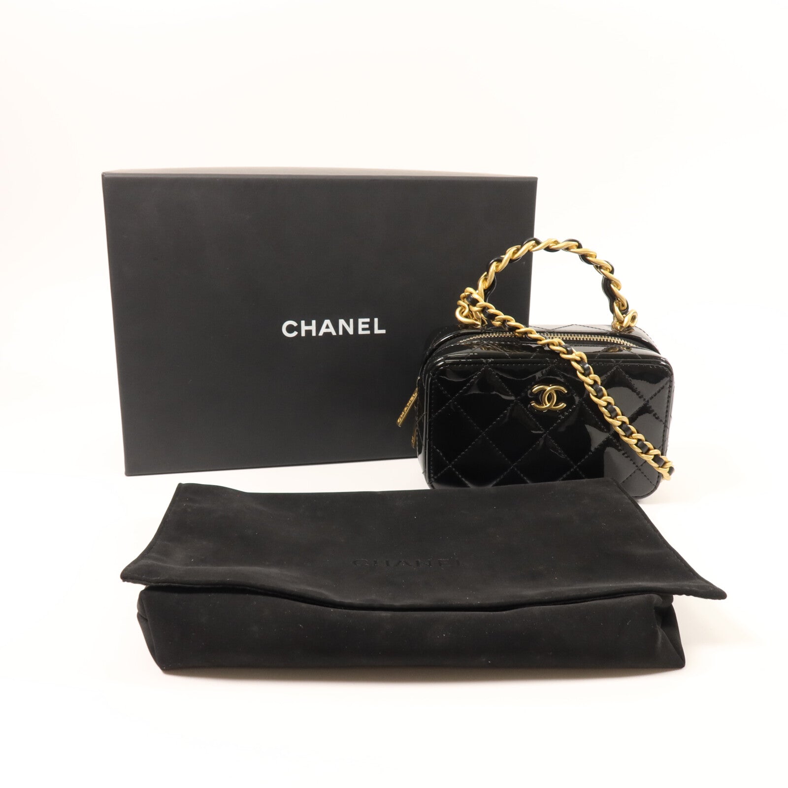 CHANEL 漆皮皮革Mini Vanity Case鏈帶手挽肩背兩用袋