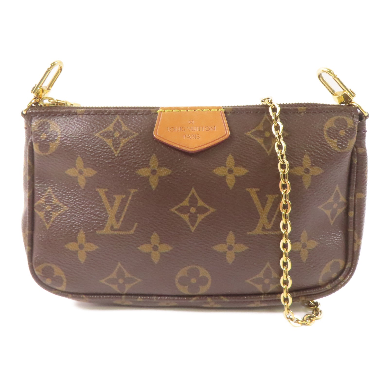 LOUIS VUITTON Monogram Multi Pochette Accessoires金扣肩背袋棕色