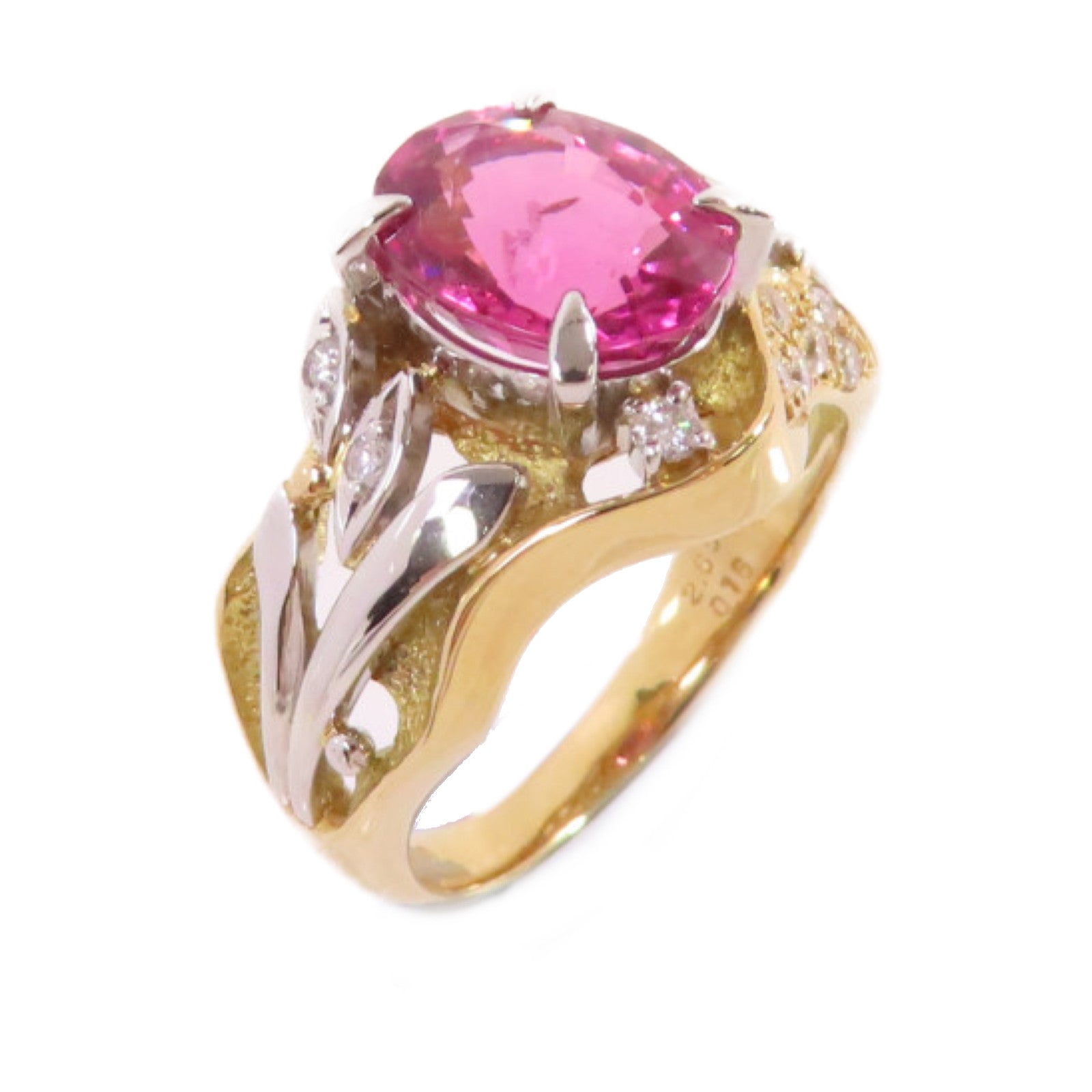 JEWELRY 【激減優惠】18K黃金/PT900鉑金/2.65ct碧壐/0.16ct鑽石戒指Tourmaline Diamond RingUS#6.25