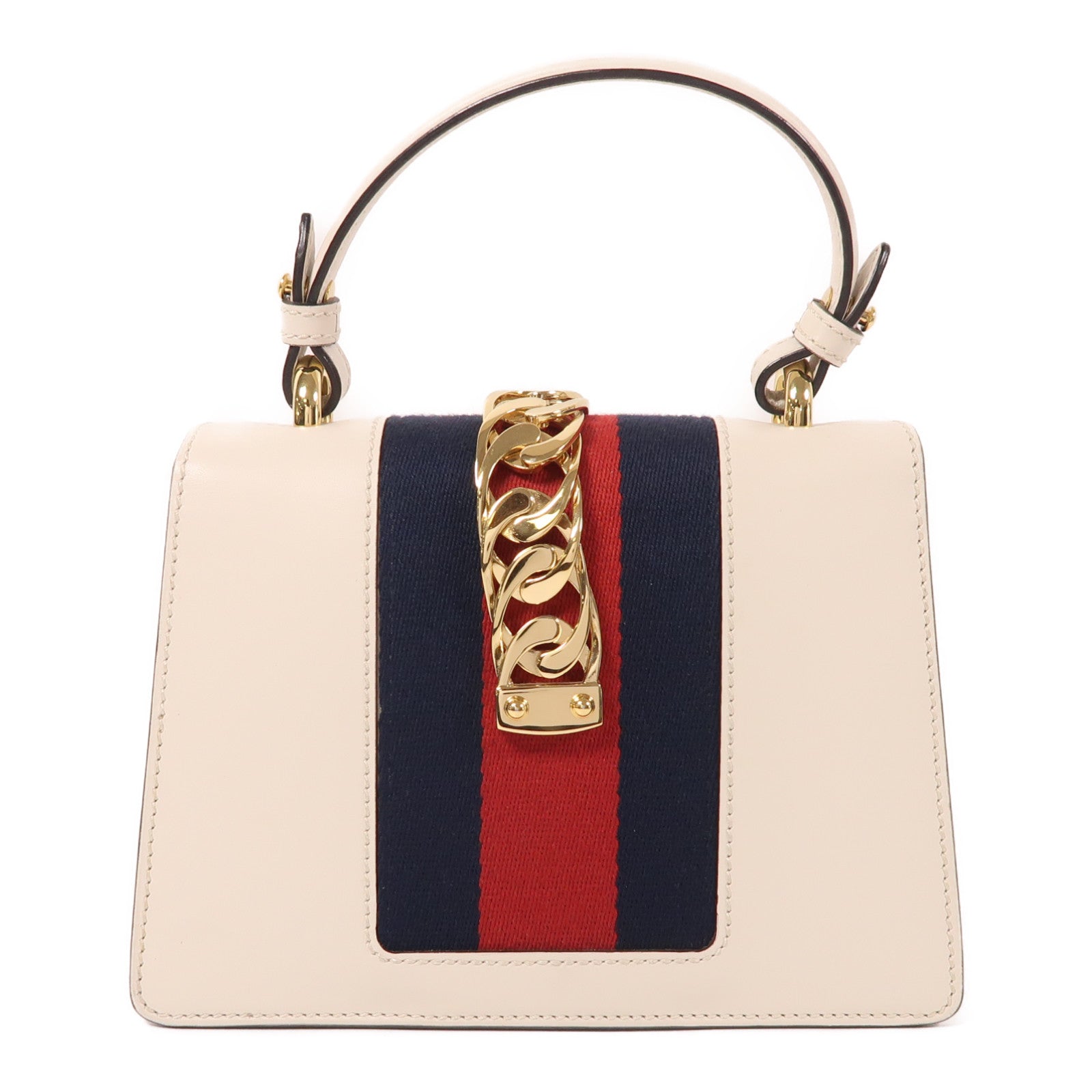 GUCCI 牛皮皮革Sylvie Mini Bag金扣手挽肩背兩用袋白色