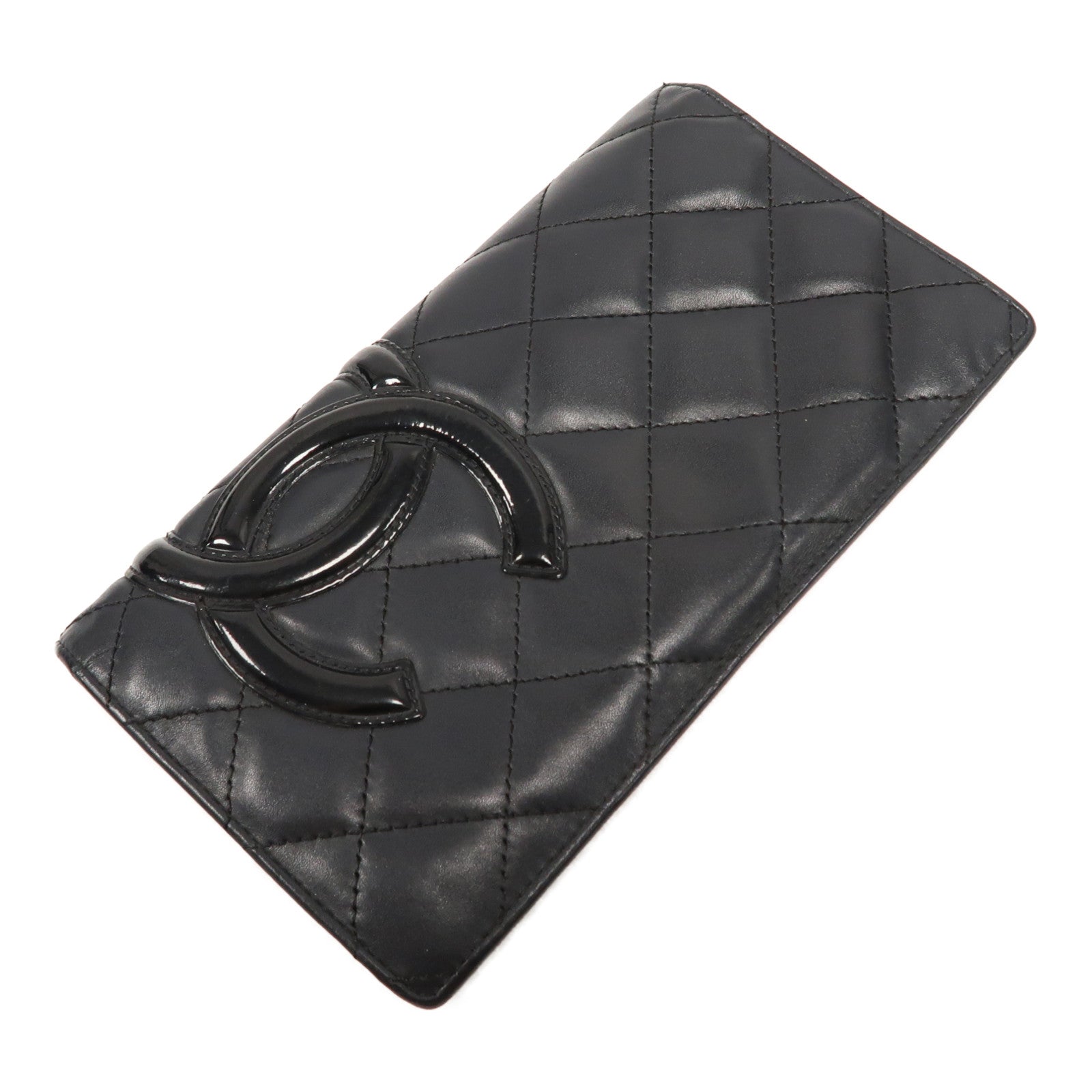 CHANEL 【激減優惠】菱格牛皮皮革Cambon Long Wallet銀扣長錢包黑色