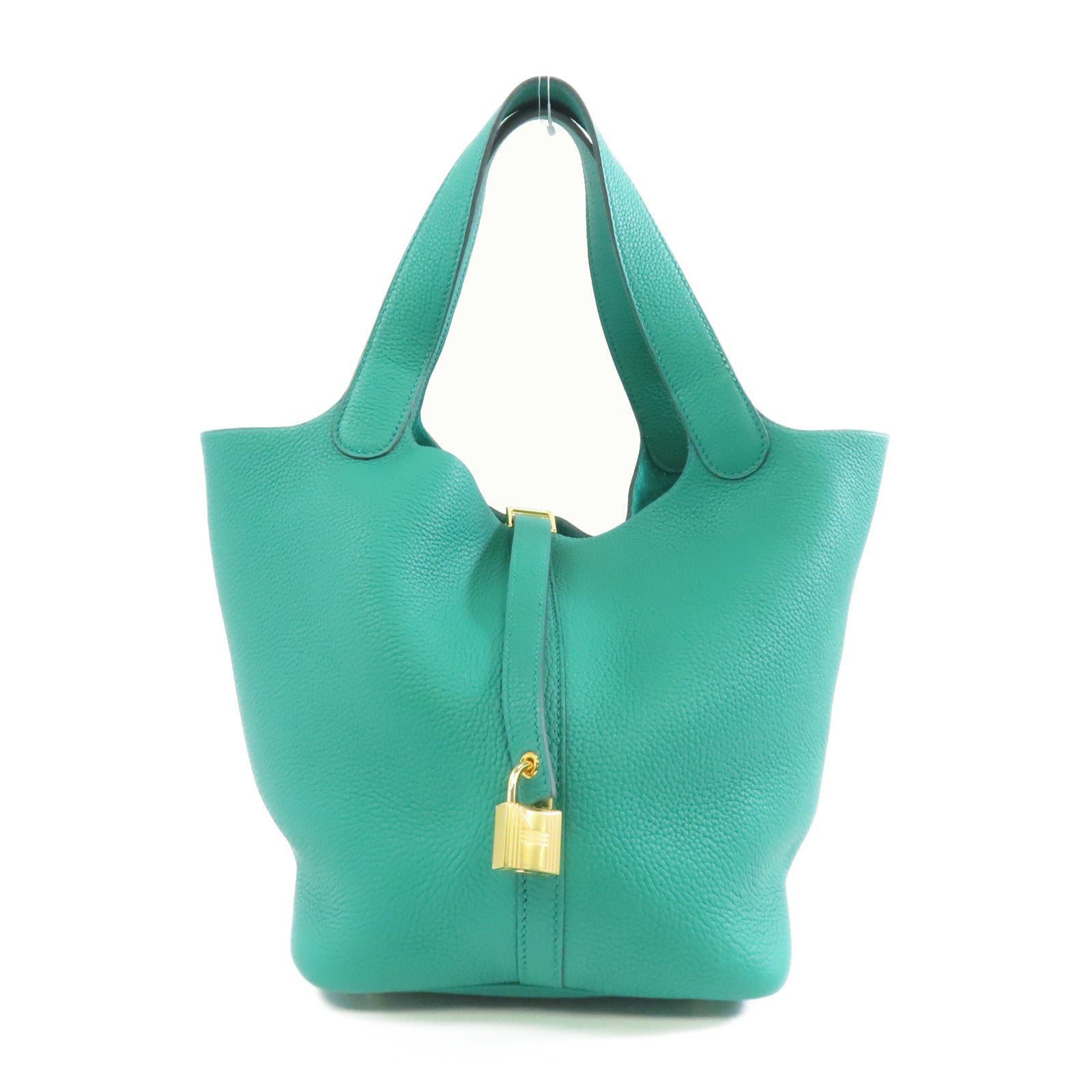 HERMES Clemence皮革Picotin MM金扣手挽袋Vert jade/綠色