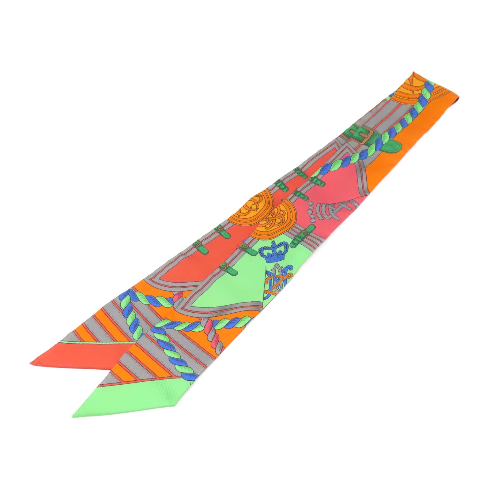 HERMES 【激減優惠】絲綢Twilly絲巾橙色/綠色