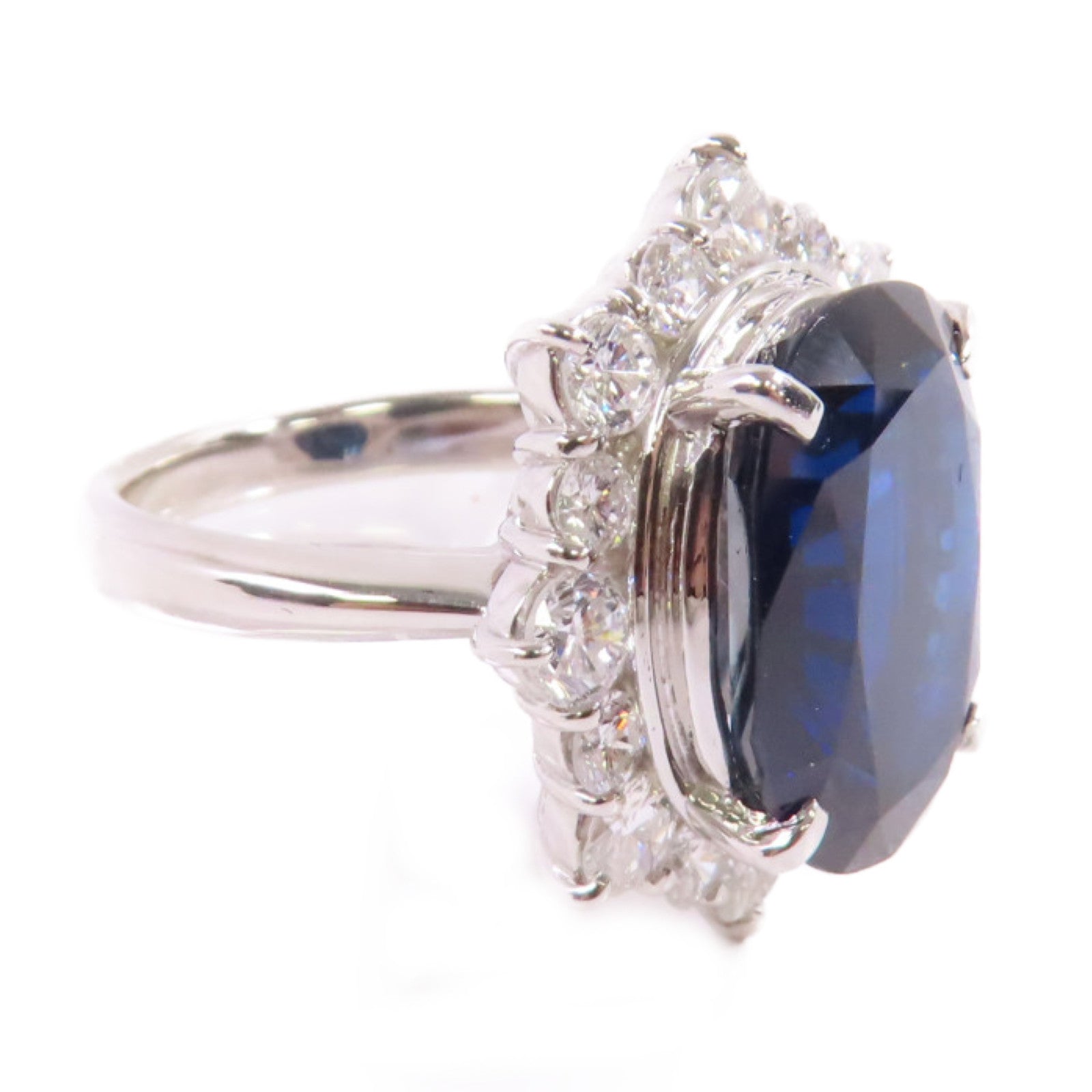 JEWELRY PT900鉑金/9.164ct藍寶石/1.68ct鑽石Sapphire/Diamond Ring戒指US#6.5
