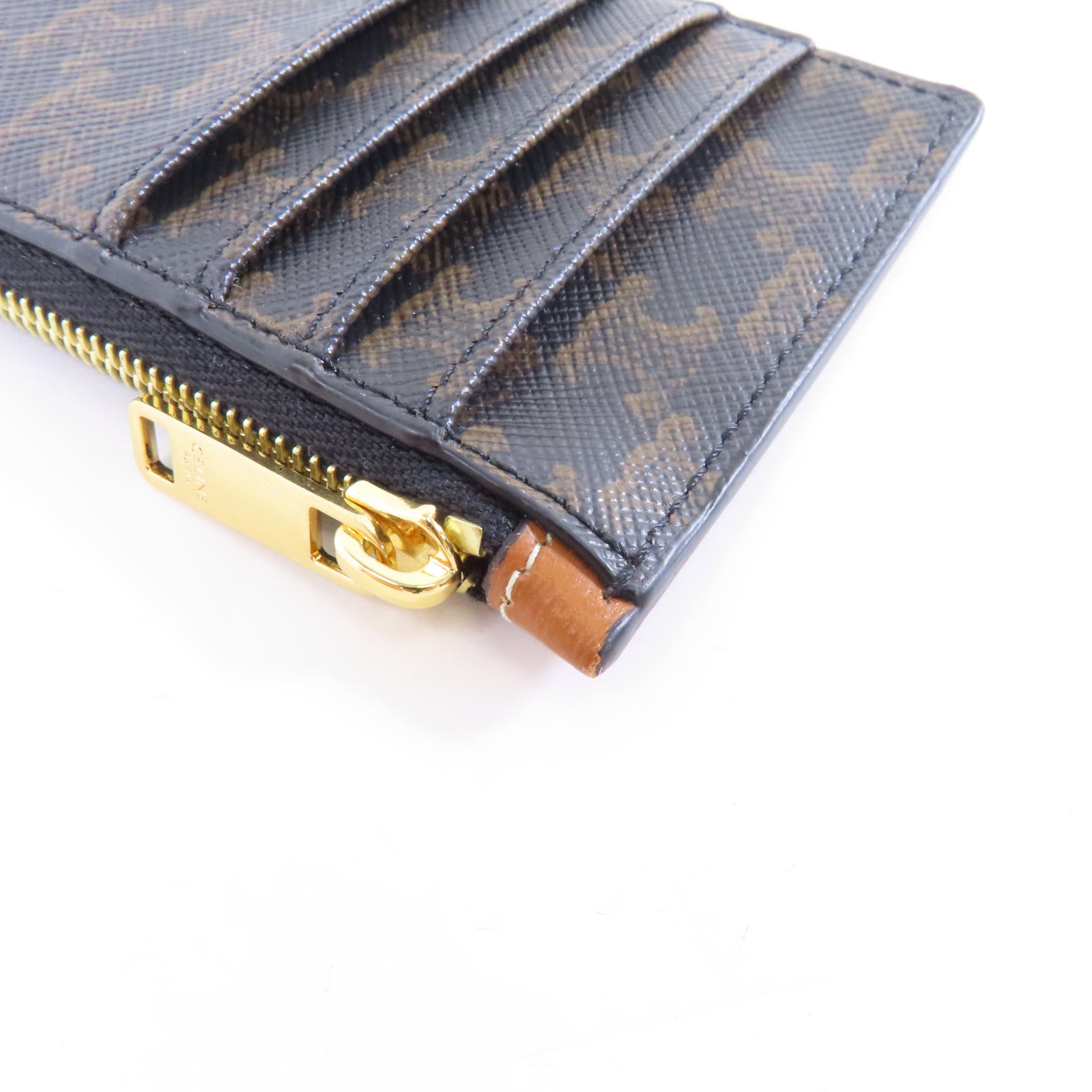 CELINE 塗層帆布Card Case金扣卡片套黑色/棕色