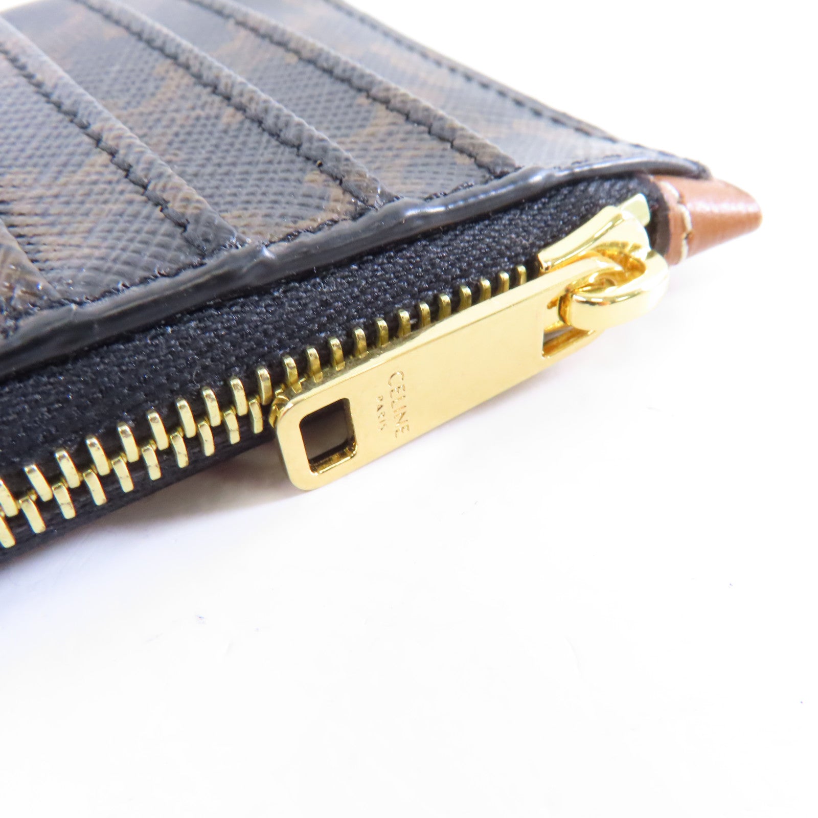 CELINE 塗層帆布Card Case金扣卡片套黑色/棕色