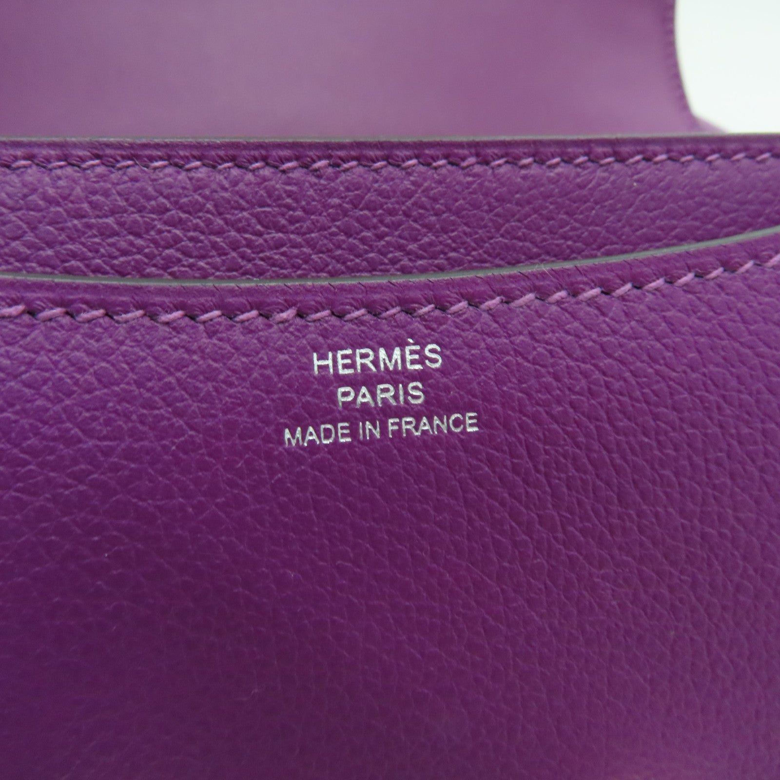 HERMES Evercolour Leather Constance Mini Silver Buckle Shoulder Bag Anemone Purple
