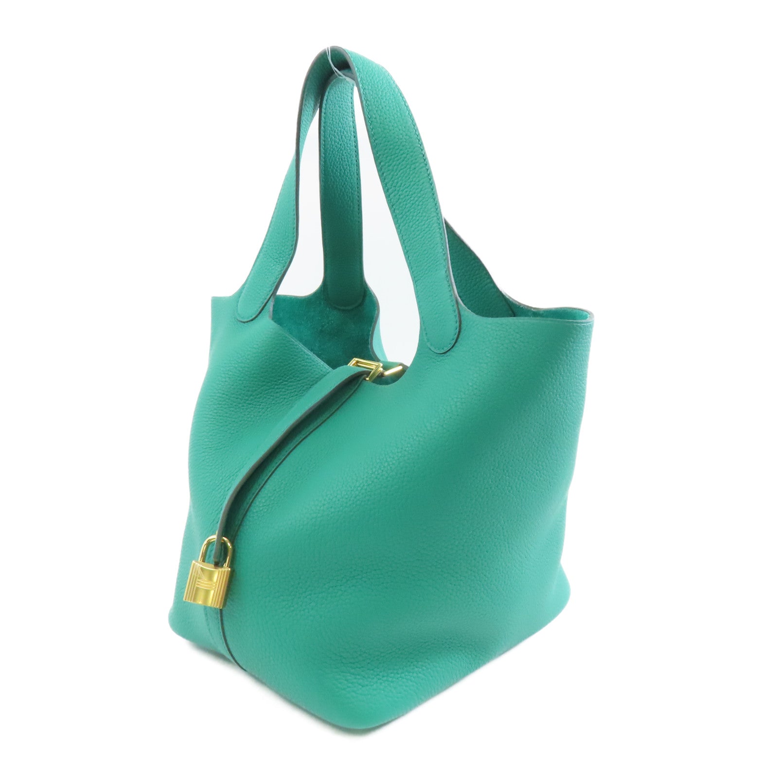 HERMES Clemence皮革Picotin MM金扣手挽袋Vert jade/綠色