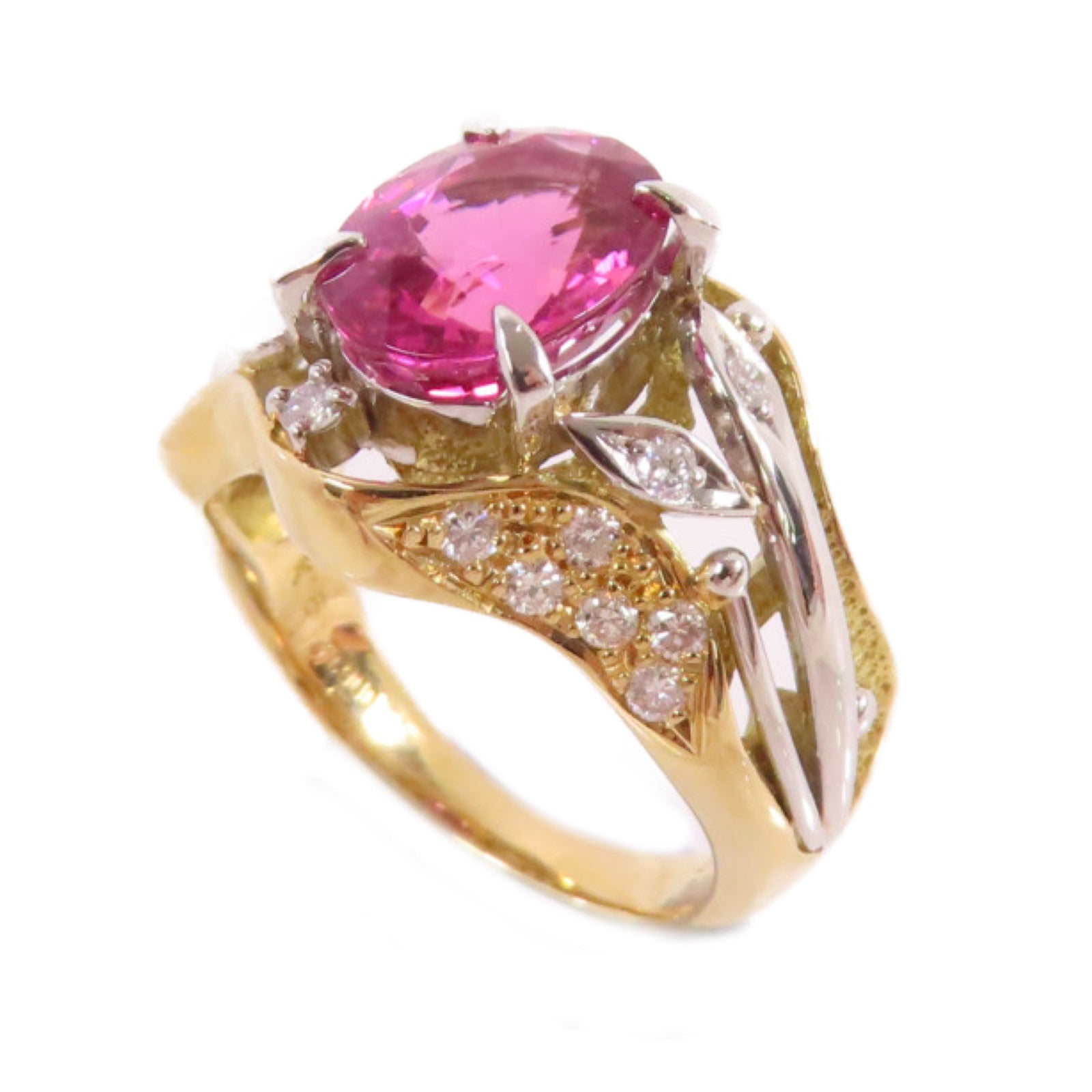 JEWELRY 【激減優惠】18K黃金/PT900鉑金/2.65ct碧壐/0.16ct鑽石戒指Tourmaline Diamond RingUS#6.25