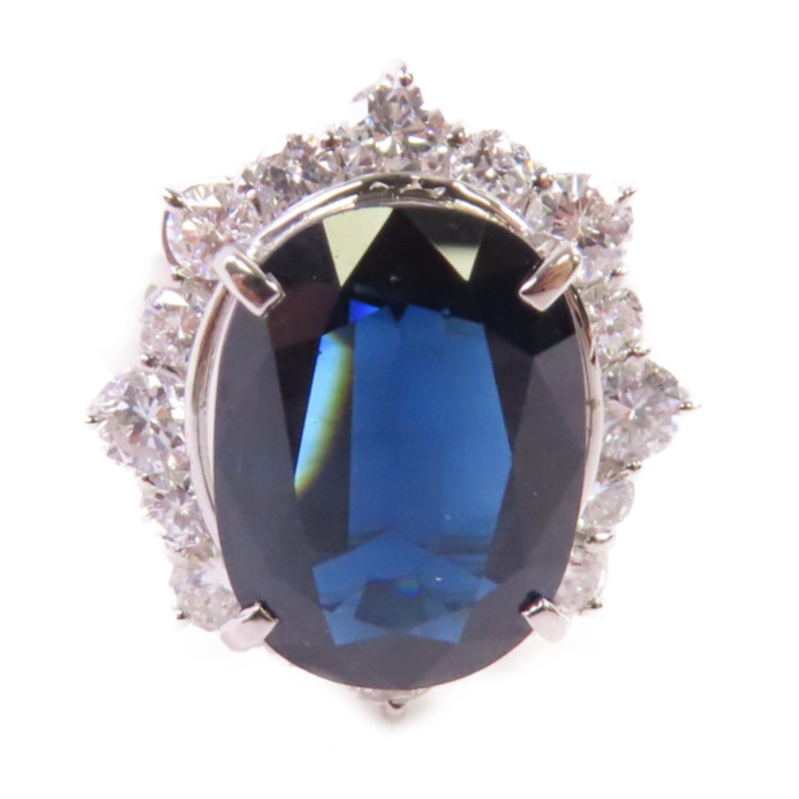 JEWELRY PT900鉑金/9.164ct藍寶石/1.68ct鑽石Sapphire/Diamond Ring戒指US#6.5