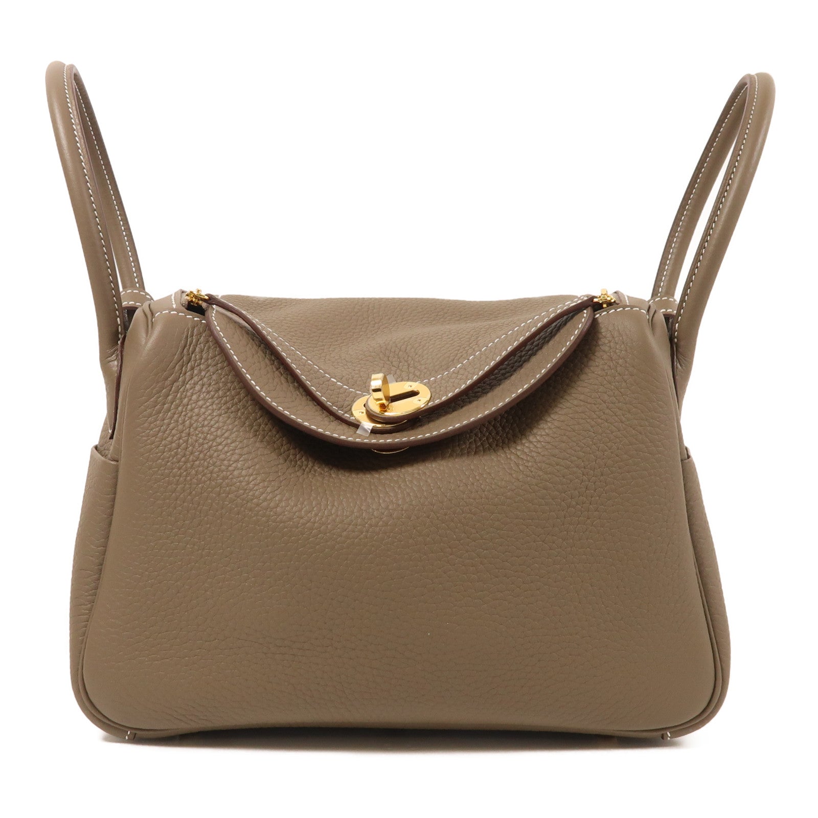 HERMES Clemence皮革Lindy 26金扣手挽肩背兩用袋Etoupe