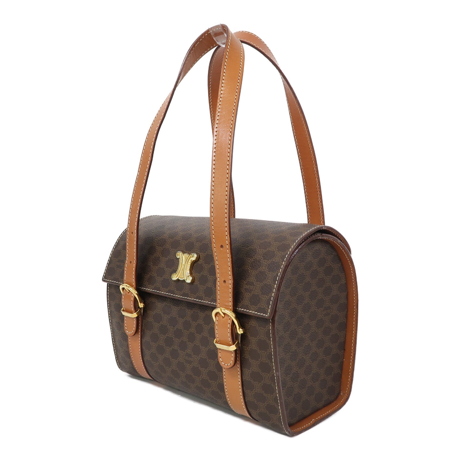 CELINE 塗層帆布Macadam肩背袋金扣啡色