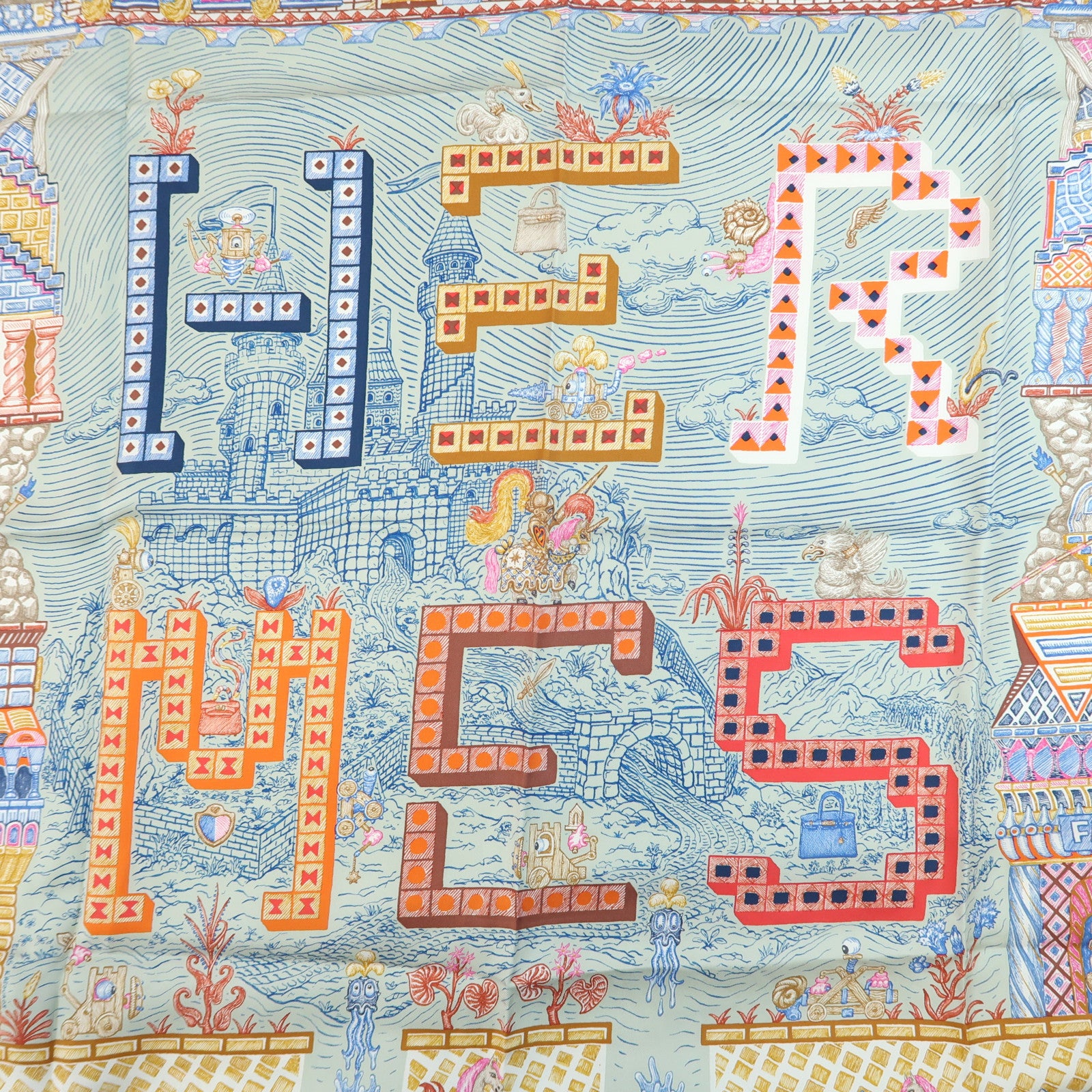 HERMES Scarf 90X90 Silk Multicolor